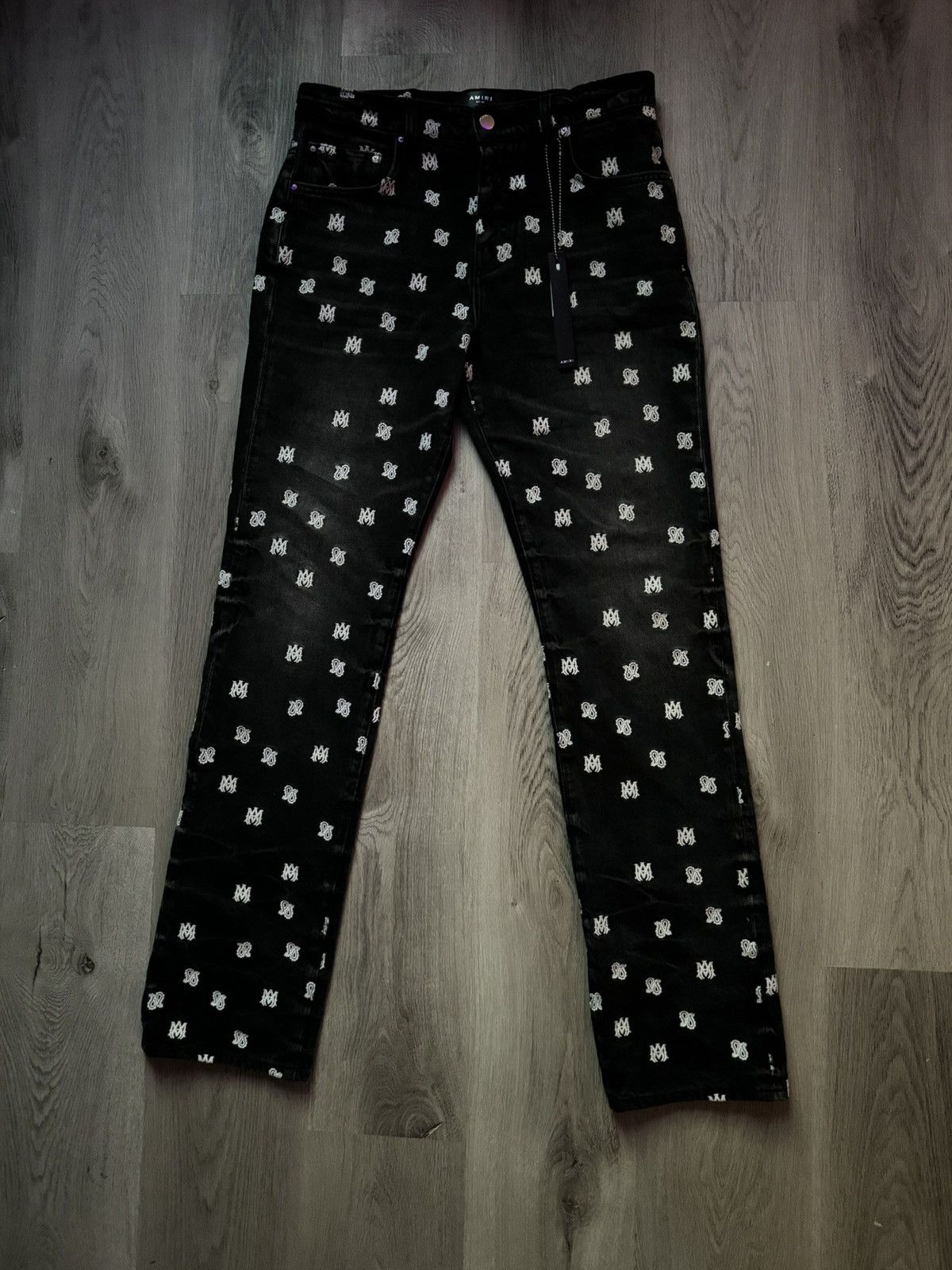 image of Black Amiri Embroidered Jeans, Men's (Size 29)