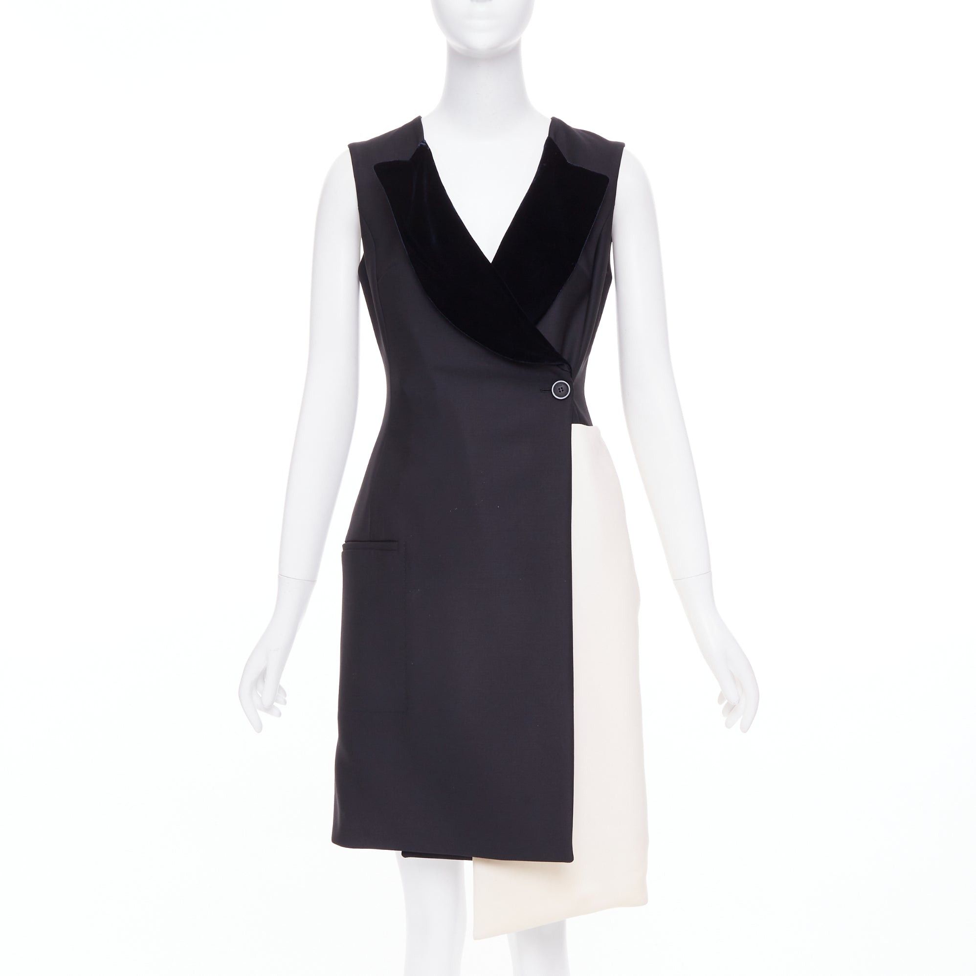 Dior CHRISTIAN DIOR 2013 Raf Simons black white velvet lapels asymmetric dress FR36 S Size S / US 4 / IT 40 - 1 Thumbnail