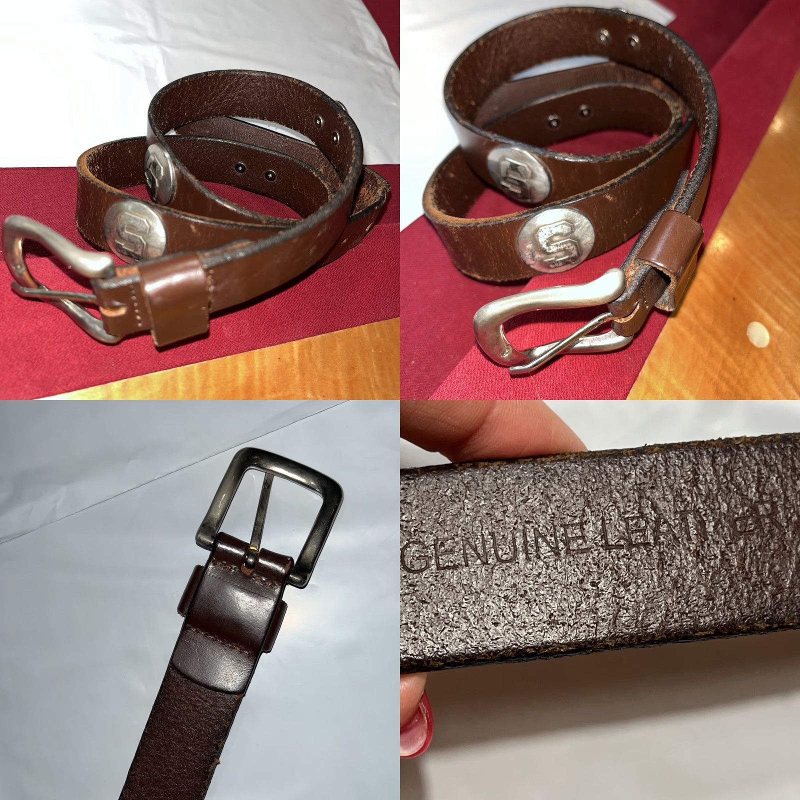 Vintage Michigan State Spartans Leather Belt 33-37 Men Brown Silver Conchos Mexico Size 32 - 8 Thumbnail