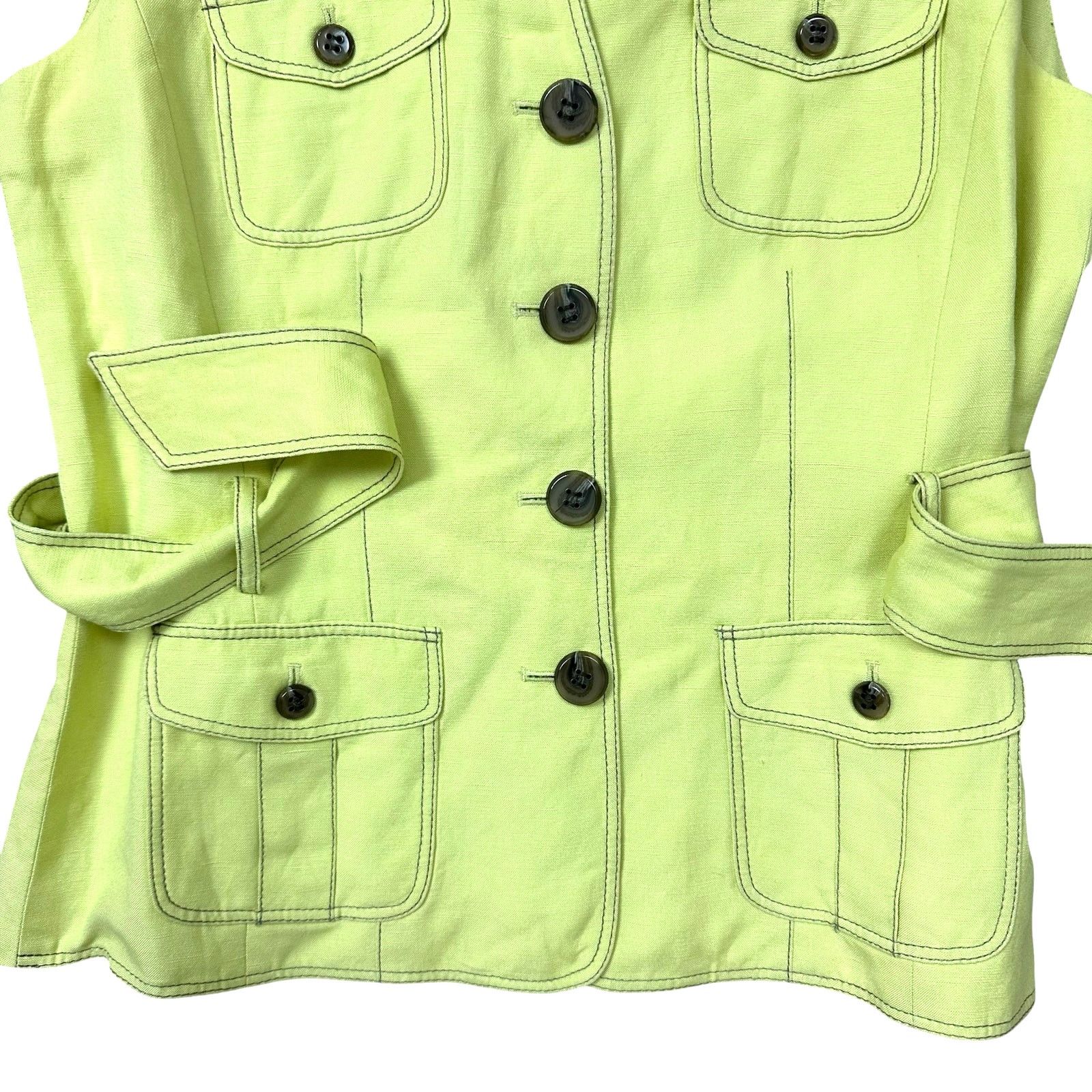 Elie Tahari Tahari Linen Blend Lime Green Belted Pocket Vest Size 8 Size M / US 6-8 / IT 42-44 - 6 Thumbnail