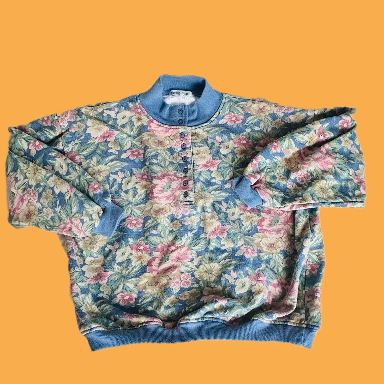 Other Vtg Euro Joy Paris Midland Floral Half Button-Up Sweatshirt Size M / US 6-8 / IT 42-44 - 1 Thumbnail