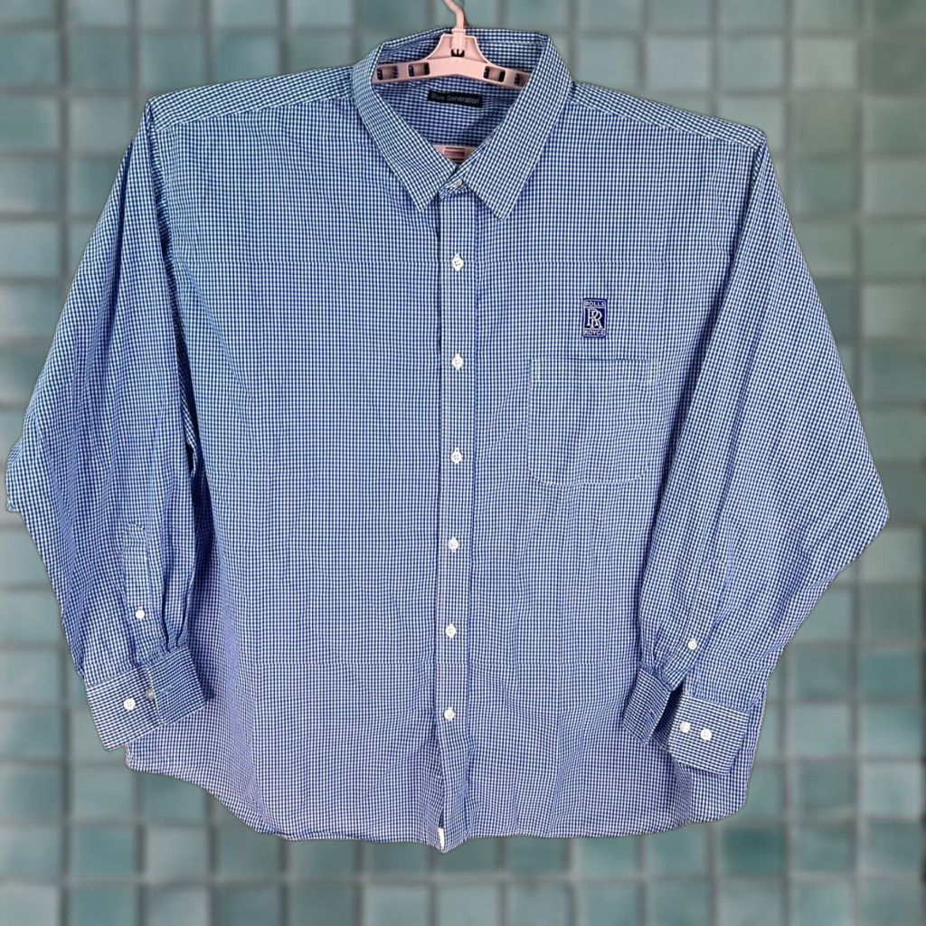 VINTAGE Blue Generation Button-Up Shirt Mens 4XL Check Blue Casual Workwear Pockets 60 in Chest Car Theme Astro Boy Mens 4XL