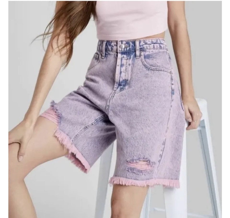 Other ThrowBack High Rise Bermuda Pink Acid Wash Denim Shorts 4 Size 27" / US 4 / IT 40 - 8 Thumbnail