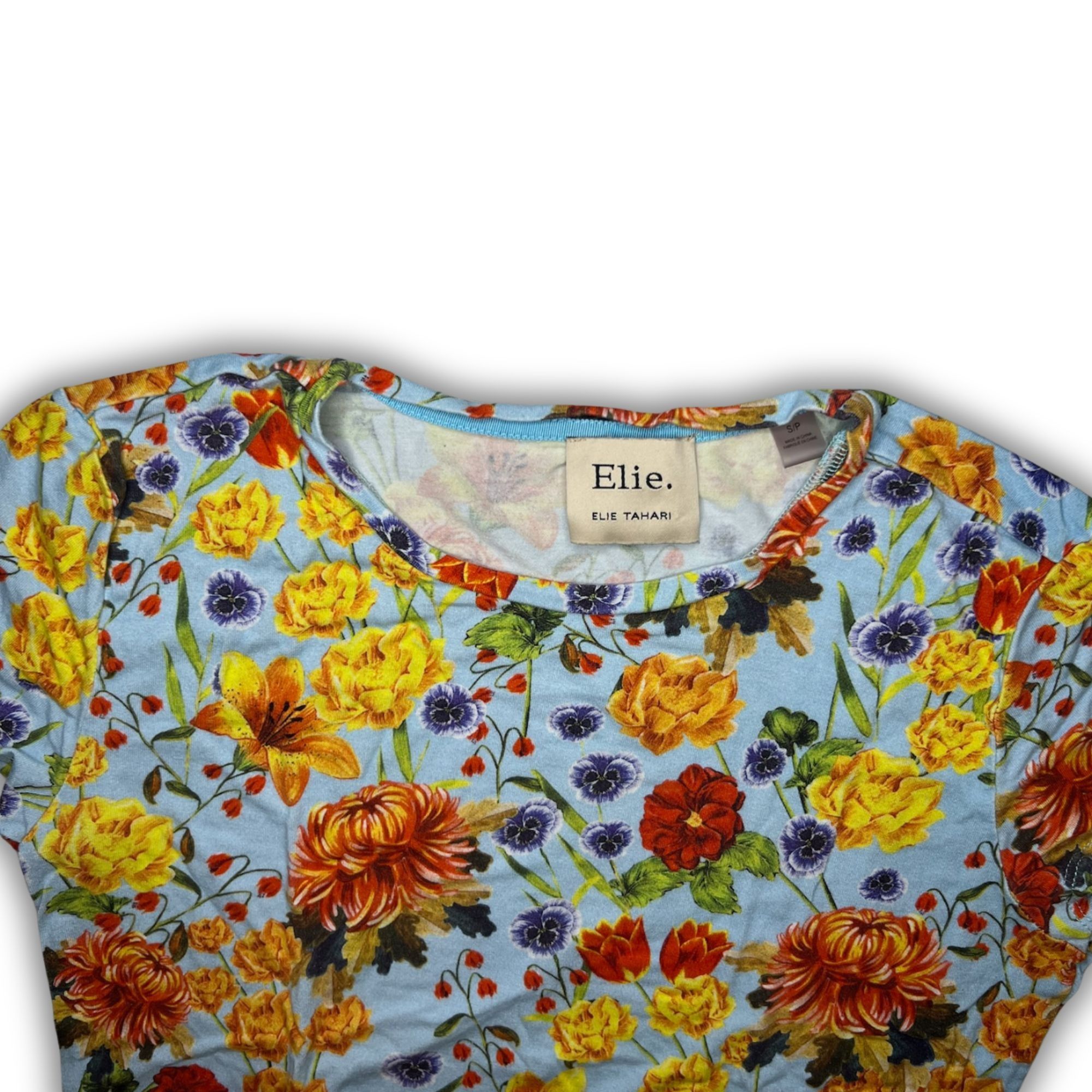 Elie Tahari Elie Tahari Womens Floral Print T-Shirt Blouse Short Sleeve Size M / US 6-8 / IT 42-44 - 4 Thumbnail