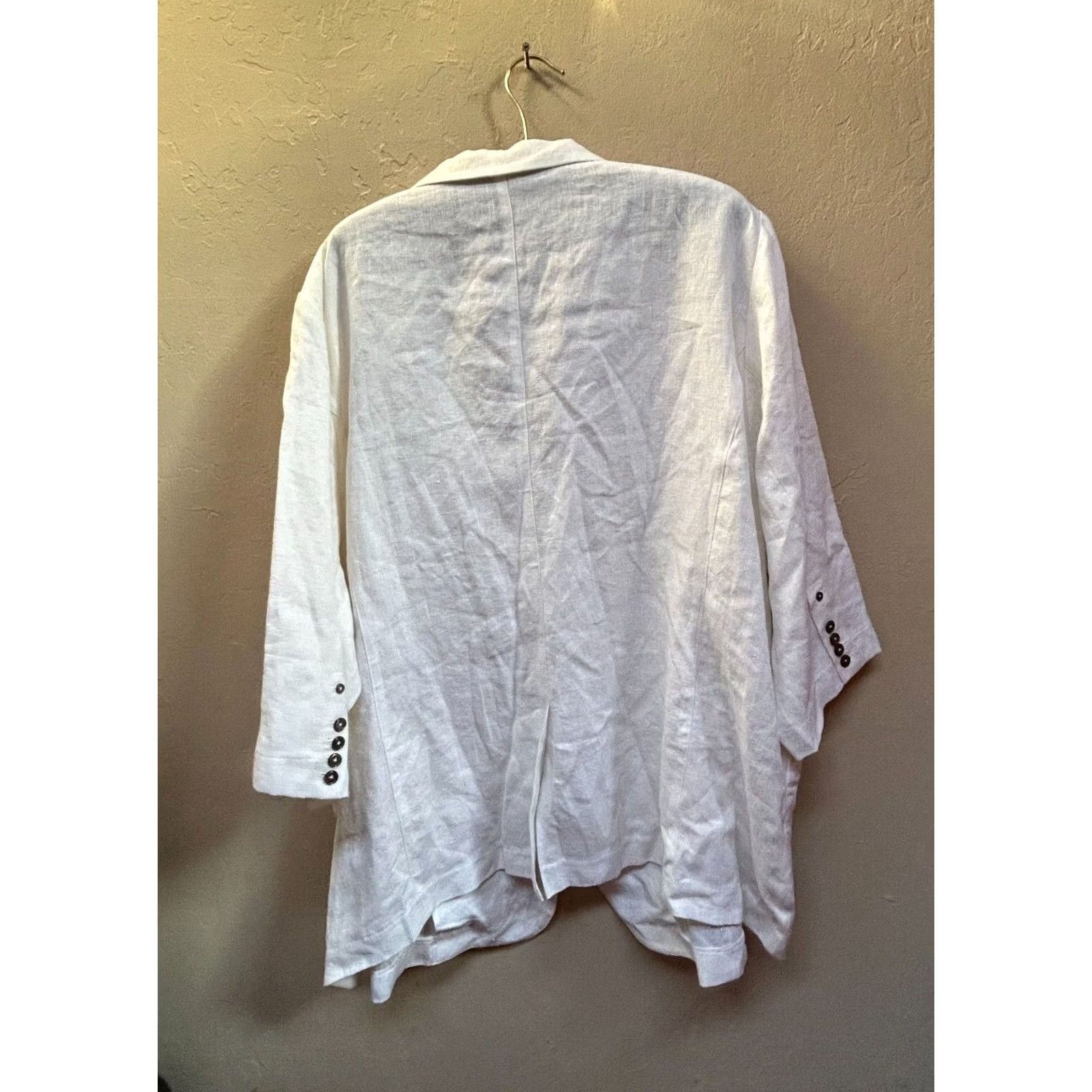 Vintage VINTAGE not applicable (skip) -> Use: Vivid White Linen Two-Button Blazer Jacket 4X 3/4 Sleeve Pockets New Womens Blazer Size XXL / US 16-18 / IT 52-54 - 2 Thumbnail