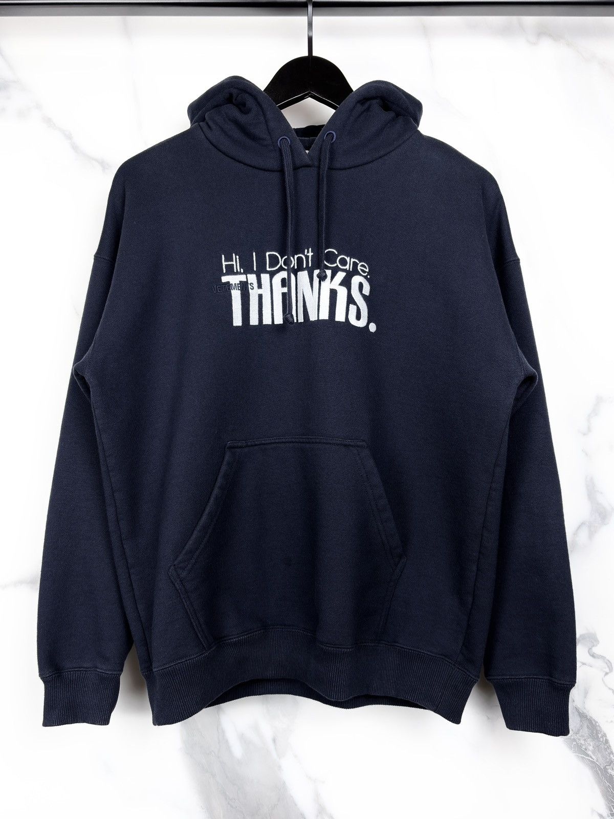 Vetements AW18 Vetements Hi I Don’t Care Thanks Hoodie Navy Demna Size US M / EU 48-50 / 2 - 1 Thumbnail