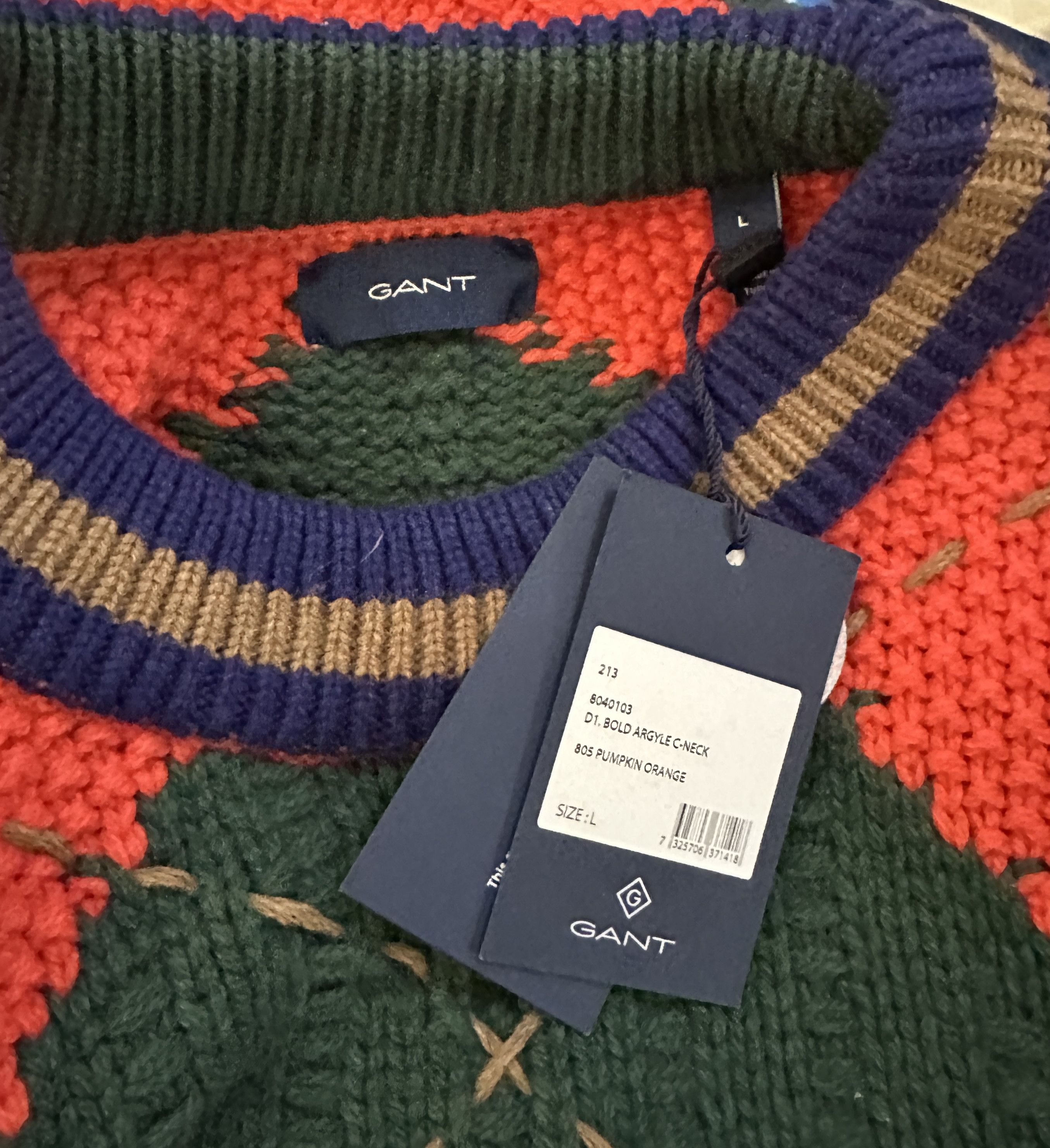 Gant Bold Argyle Crew Neck Oversized Sweater Size US L / EU 52-54 / 3 - 8 Thumbnail