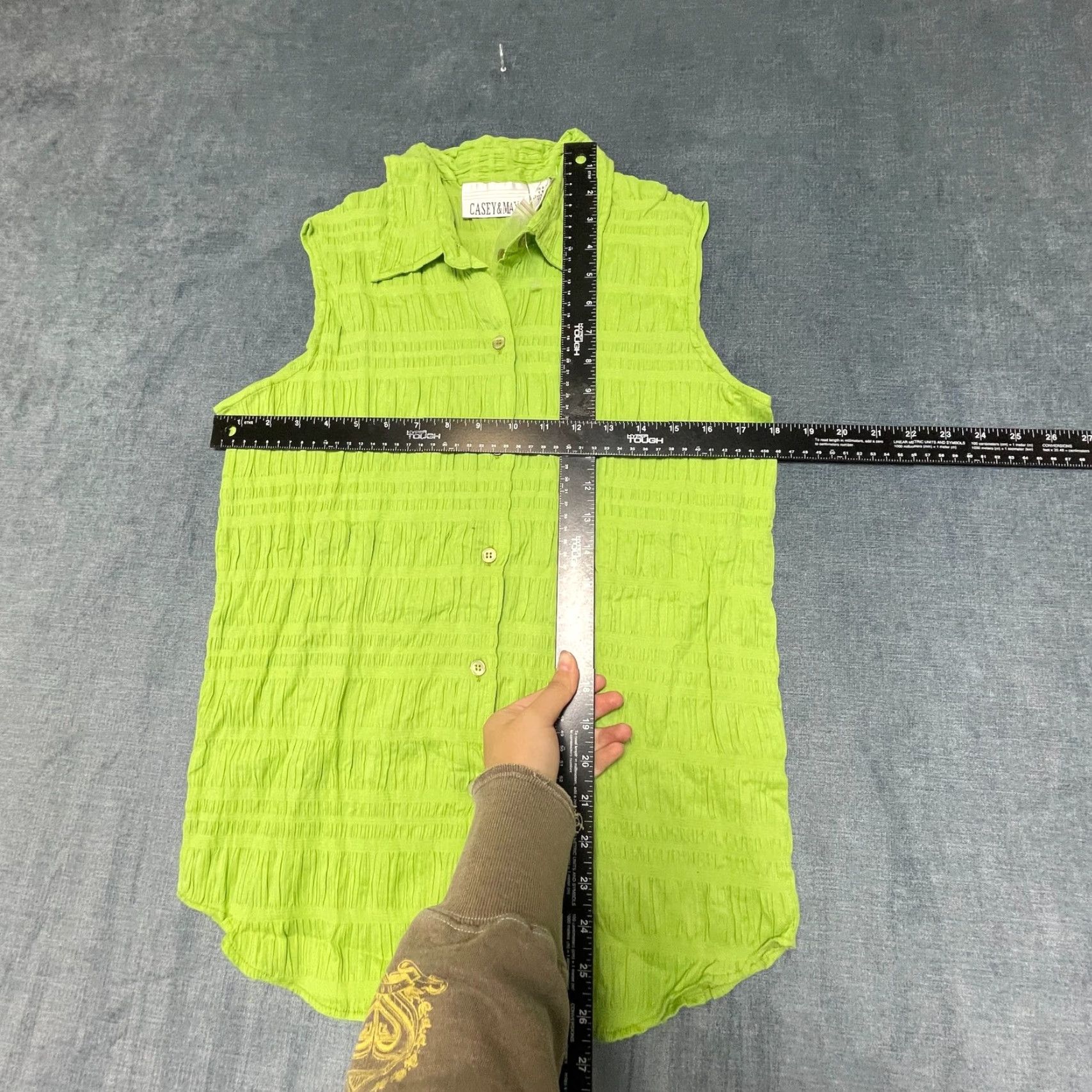 Vintage Casey & Max Top Womens Medium Neon Green Cotton Stretch Sleeveless Button Up Size M / US 6-8 / IT 42-44 - 5 Thumbnail