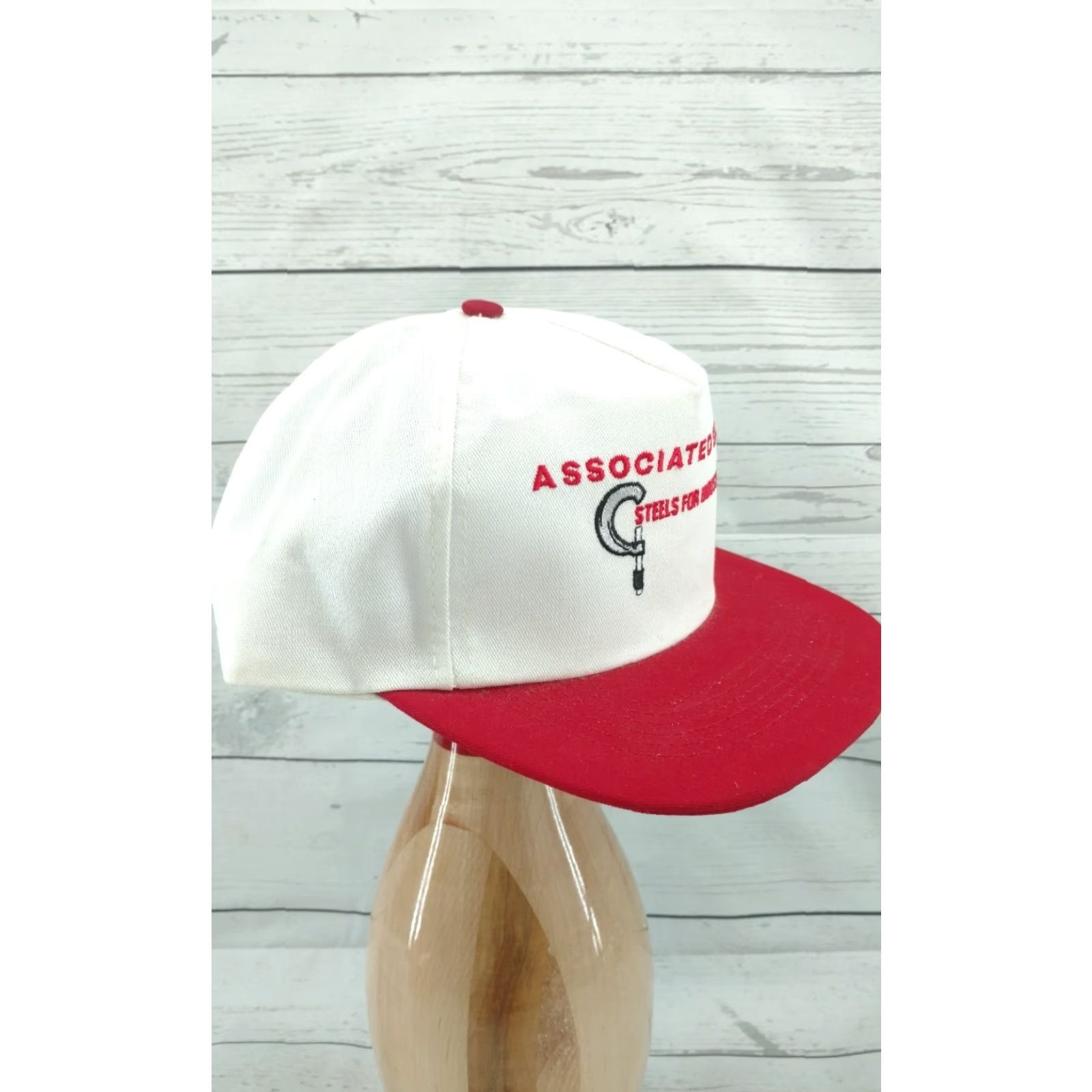 Vintage VINTAGE Associated Steel Company Trucker Hat White Red 80s Adjustable Snapback Mens Size ONE SIZE - 3 Thumbnail