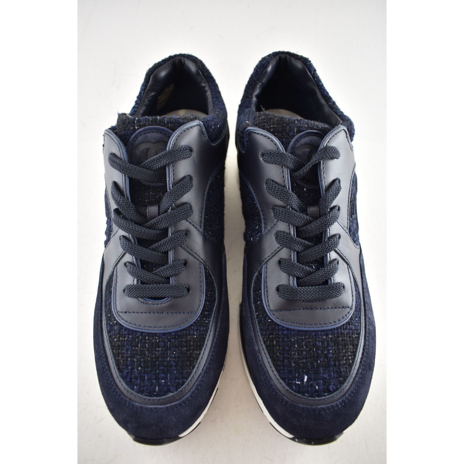 Chanel Chanel 24A Blue Black Tweed Suede CC Logo Trainer Sneaker 42 Size US 12 / IT 42 - 6 Thumbnail