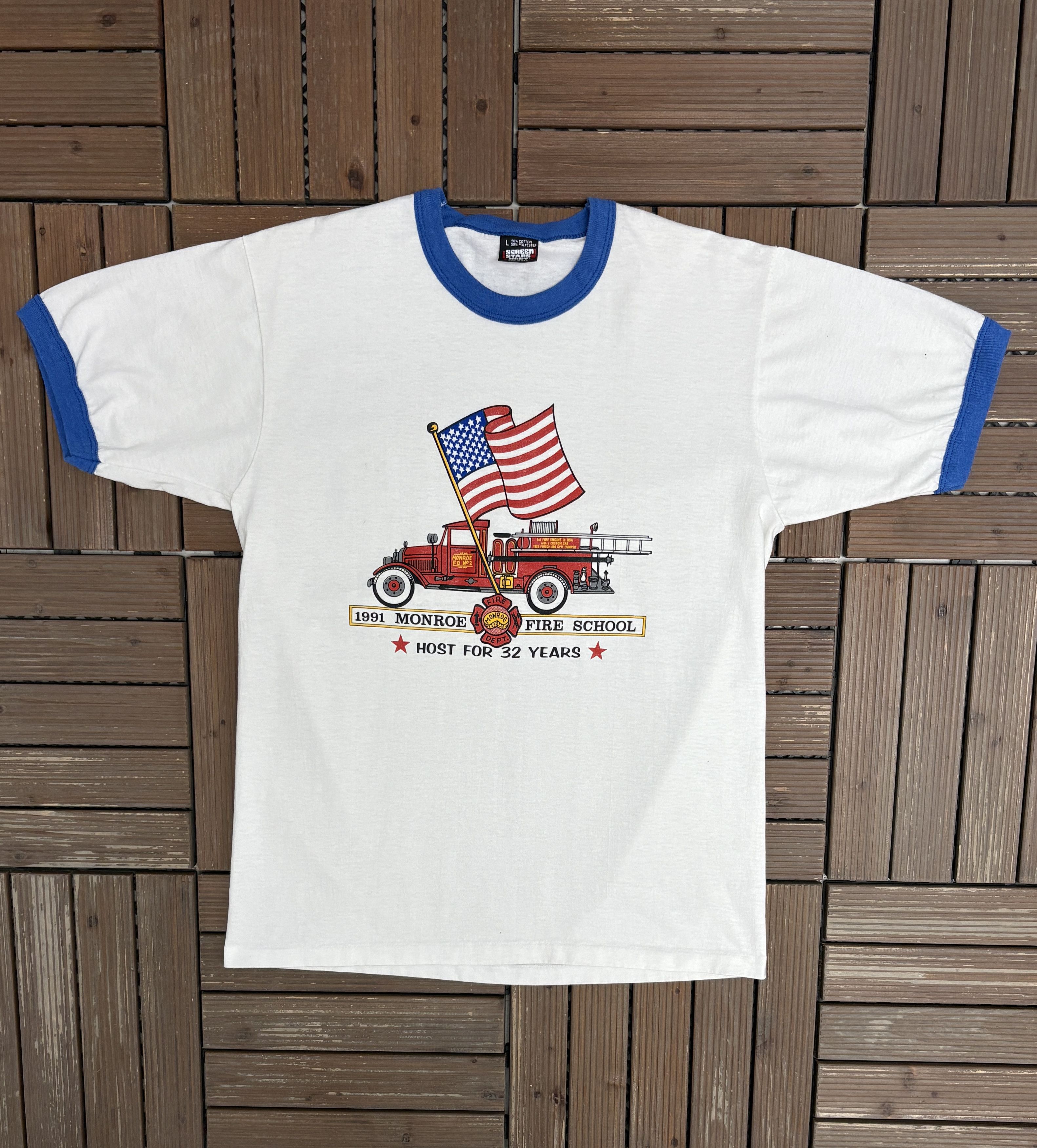 Vintage 1991 Monroe Fire School Vintage White T-Shirt Tee Size US L / EU 52-54 / 3 - 1 Thumbnail