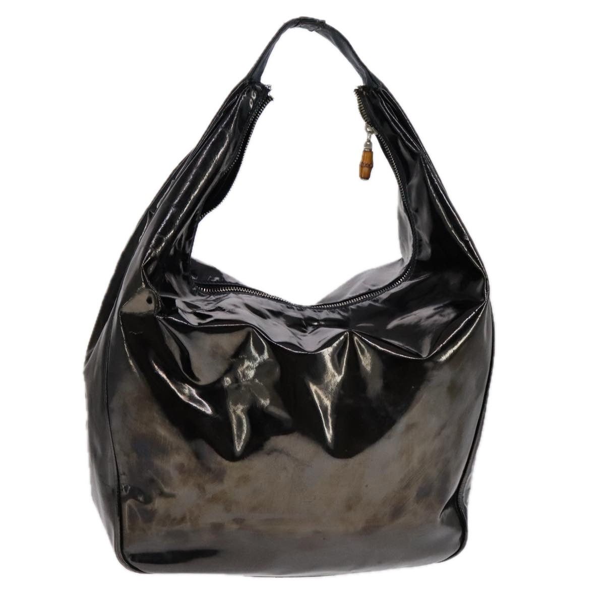 Gucci Shoulder Bag Patent Leather Black Silver, Women's