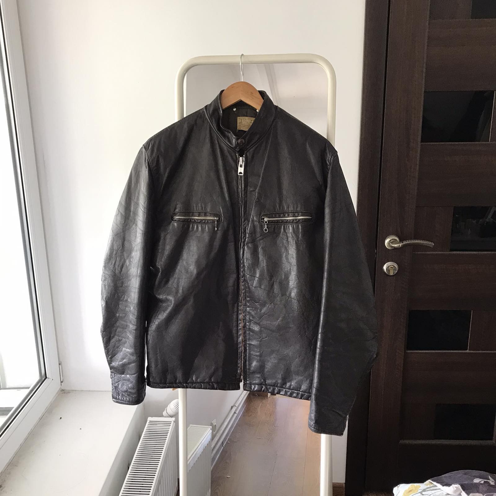 image of Leather Jacket x Talon Vintage 70's Distressed Leather Moto Jacket Talon Zipper in Black (Size Larg