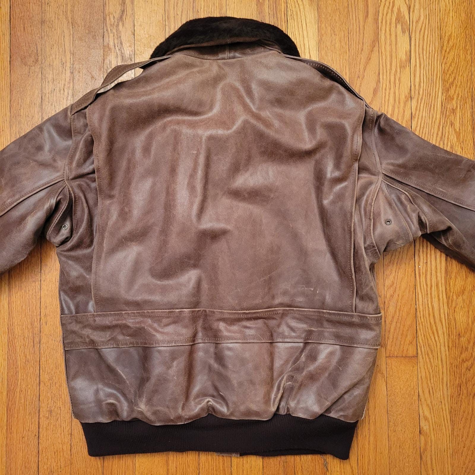 Vintage S Brown Leather Bomber Jacket Faux Fur Collar Aviator Flyboy Size US S / EU 44-46 / 1 - 7 Thumbnail