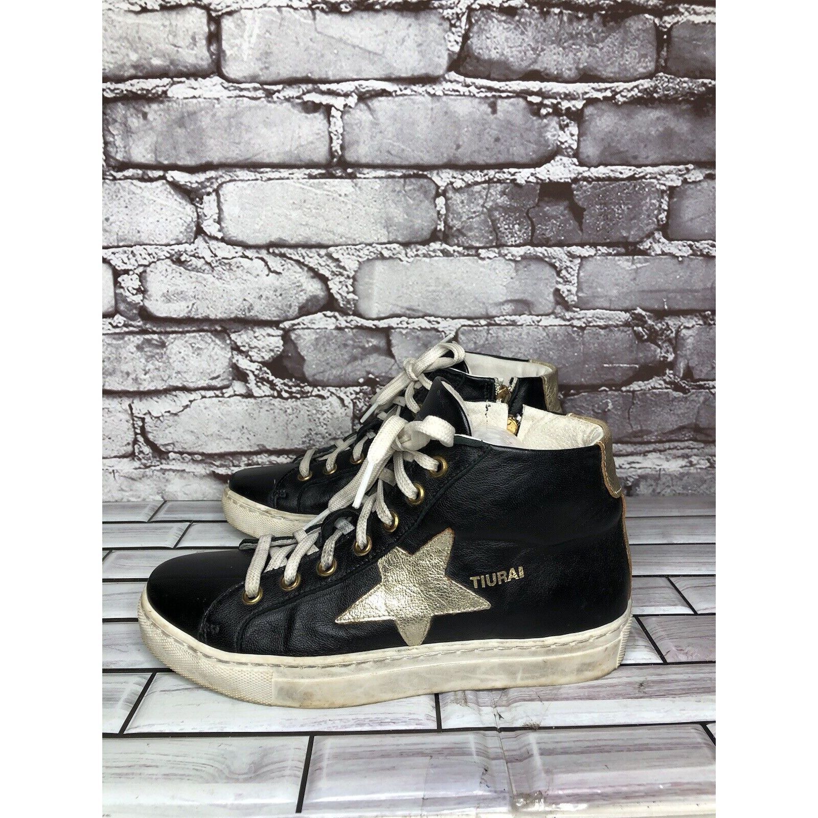 Other Tiurai Logo Black Leather High Top Lace Up Sneakers Shoes Wo Size US 6 / IT 36 - 5 Thumbnail