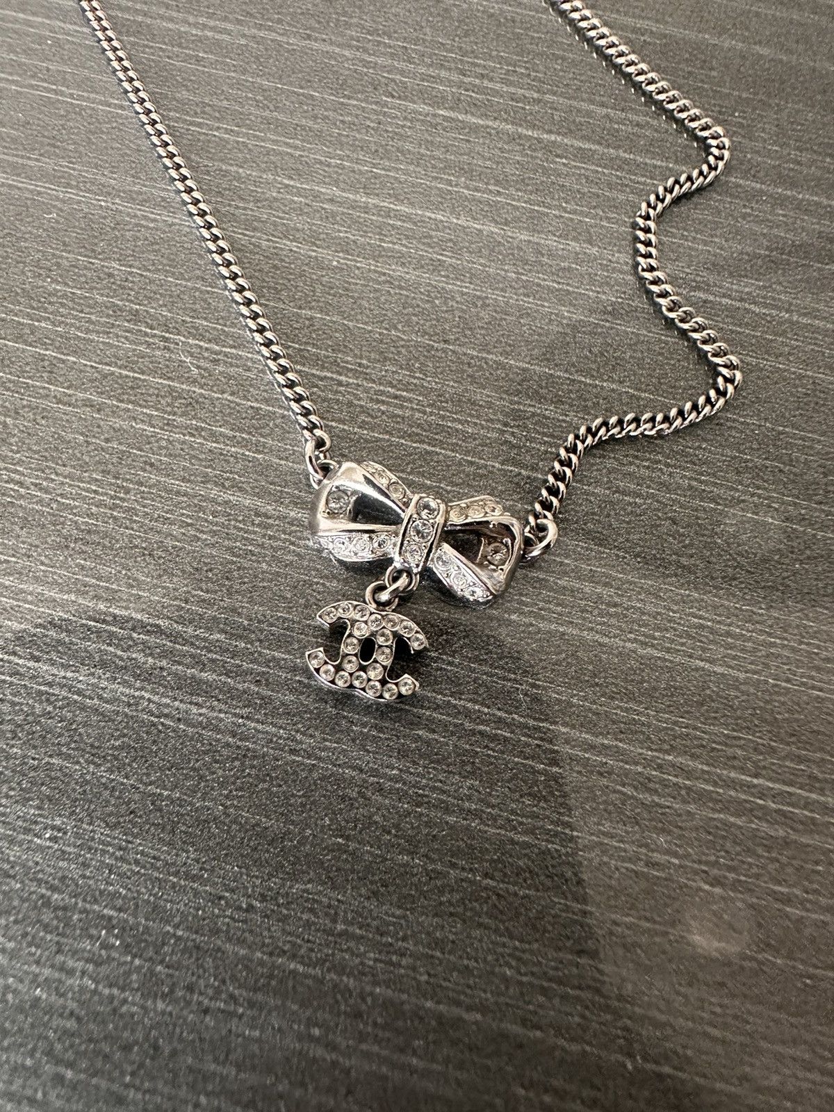 image of Chanel Logo Pendant Necklace in Silver, Women's