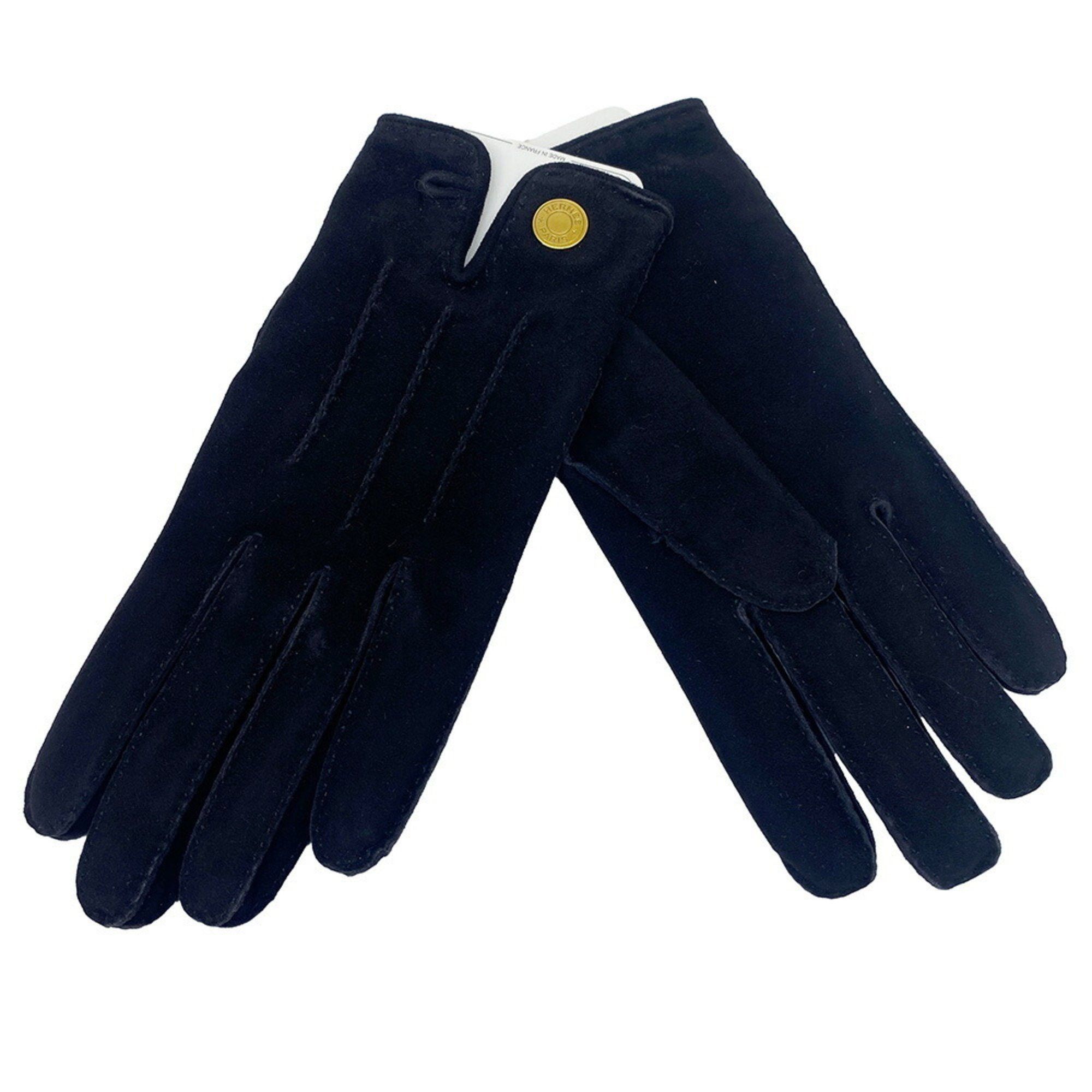 image of Hermes Gloves Serie Medor Leather Black Fashion Accessories Ladies, Women's