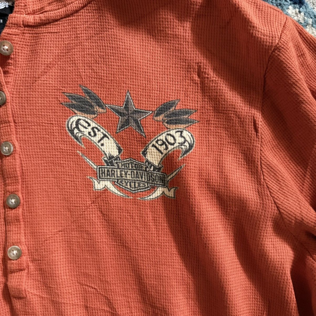 Harley Davidson Vintage Harley Davidson lightweight orange long sleeve Size S / US 4 / IT 40 - 2 Thumbnail
