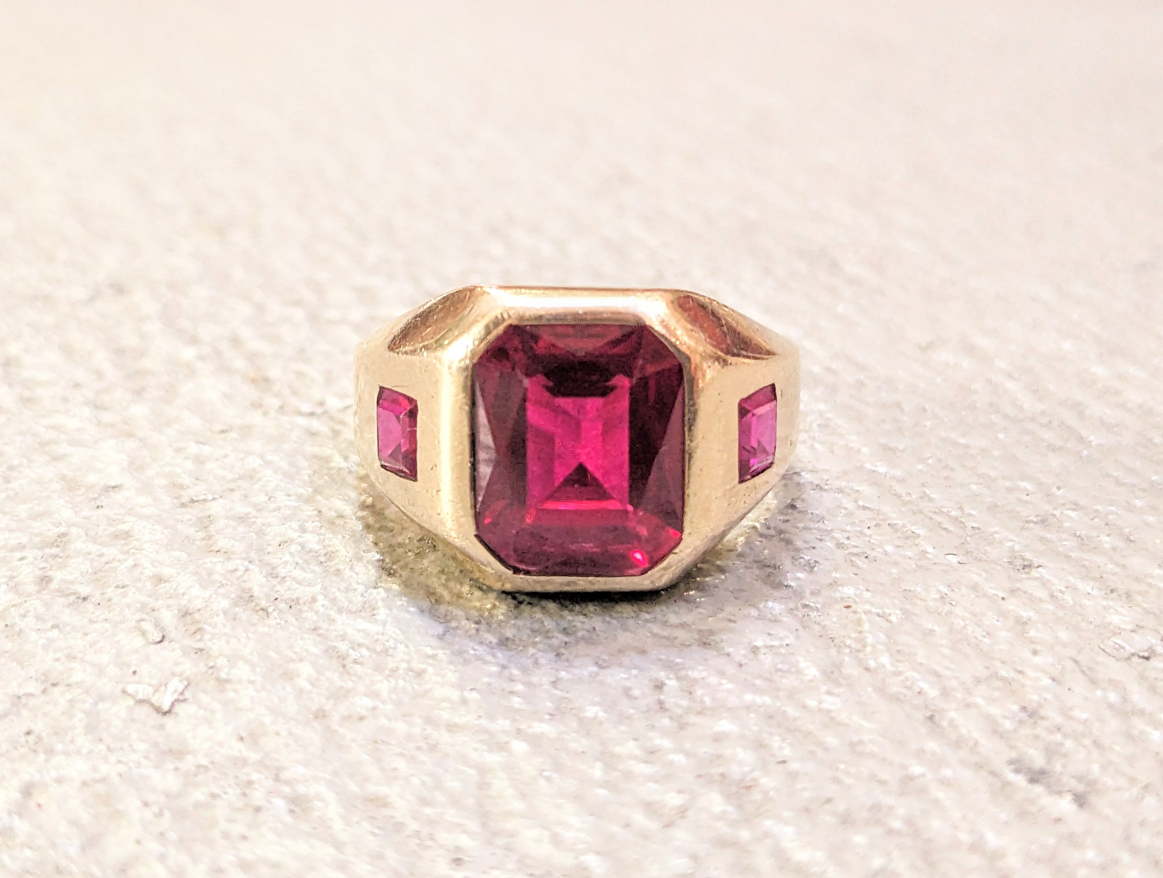 Jewelry Vintage 10K Gold Ring Size 10 Lab Ruby Red Modern Size ONE SIZE - 3 Thumbnail