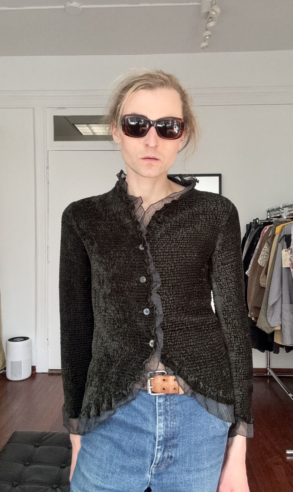 Pleats Please Issey Miyake Yoshiki Hishinuma Rare Vintage Velvet Lace Fringe Cardigan Size M / US 6-8 / IT 42-44 - 11 Thumbnail