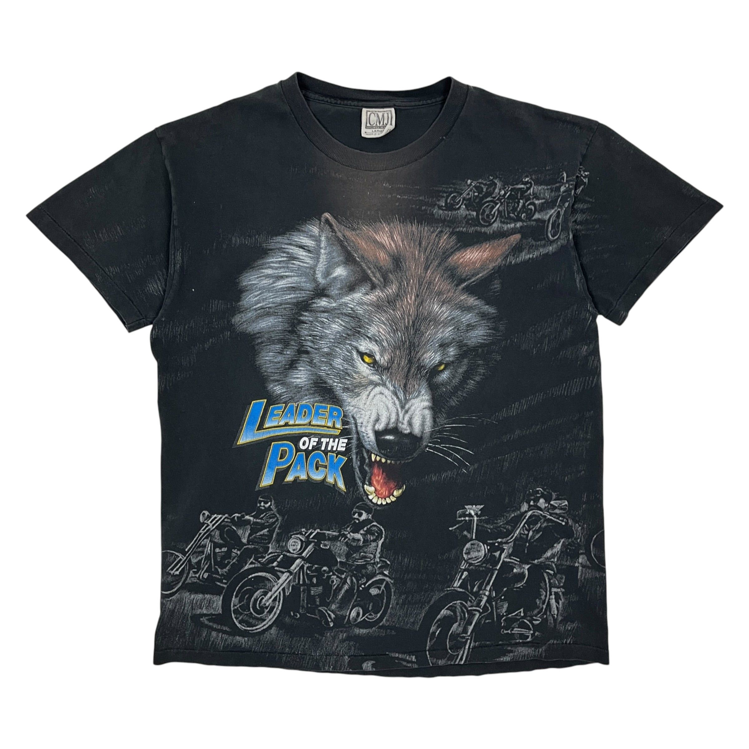 Vintage Leader Of The Pack All Over Print Wolf Biker Tee - Size L Size US L / EU 52-54 / 3 - 1 Thumbnail
