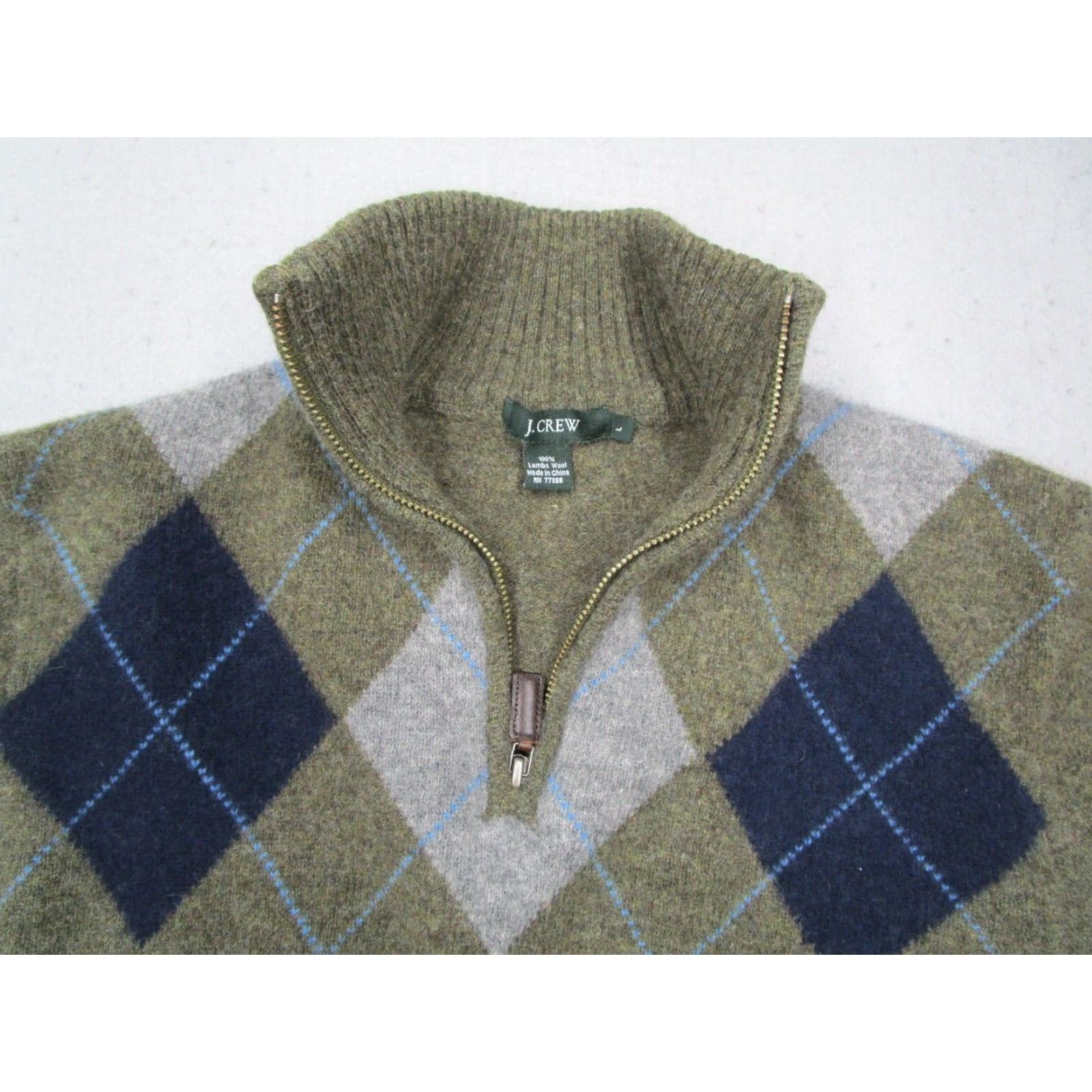 J.Crew VINTAGE J.CREW Men's Sweater Pullover 1/4 Zip Wool Green Argyle Classic Casual Winter Medium Size US L / EU 52-54 / 3 - 2 Thumbnail
