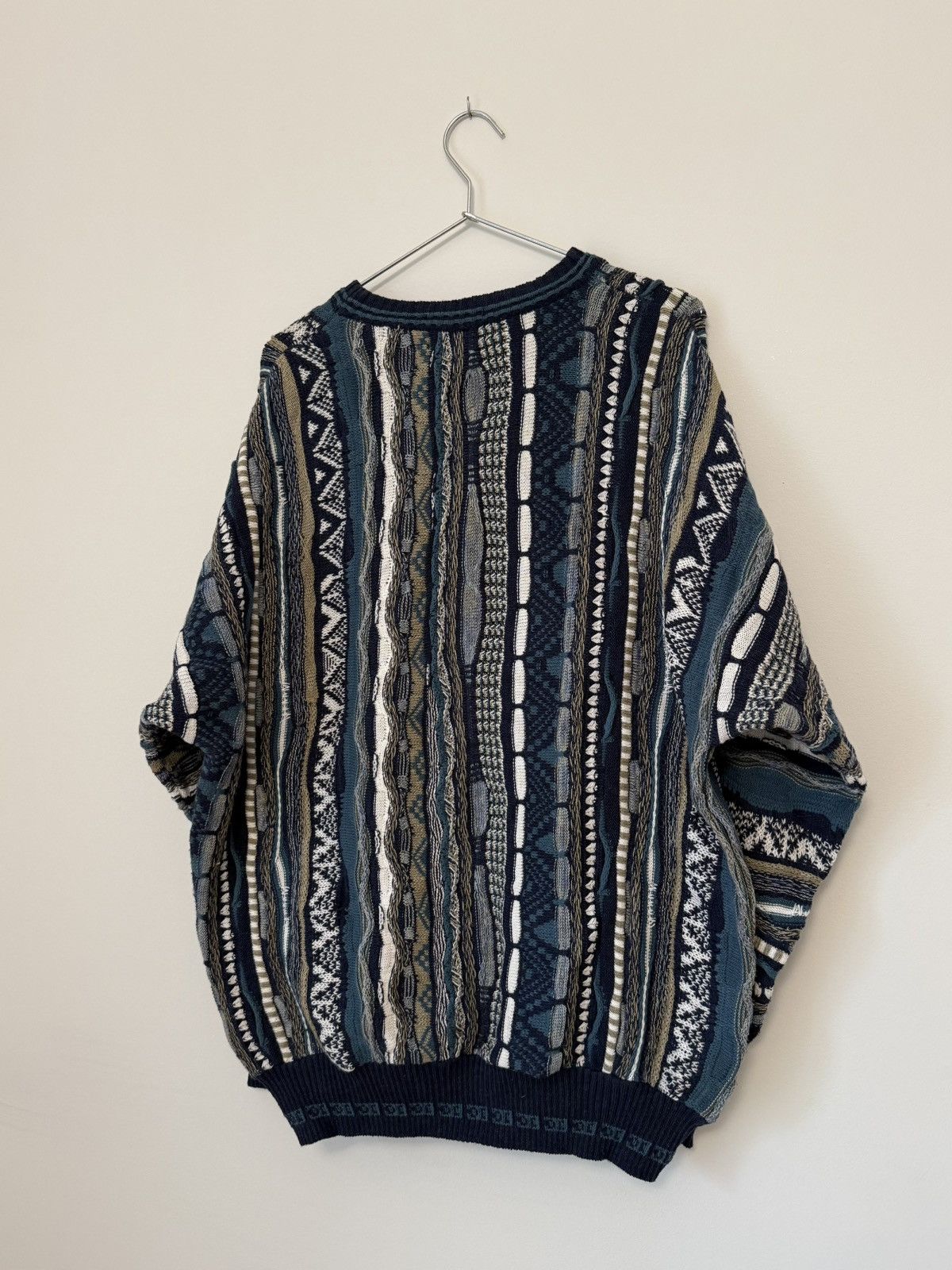 Vintage Vtg 1990s Florence Tricot Coogi Style 3D Knit Sweater Blue Size US XL / EU 56 / 4 - 6 Thumbnail