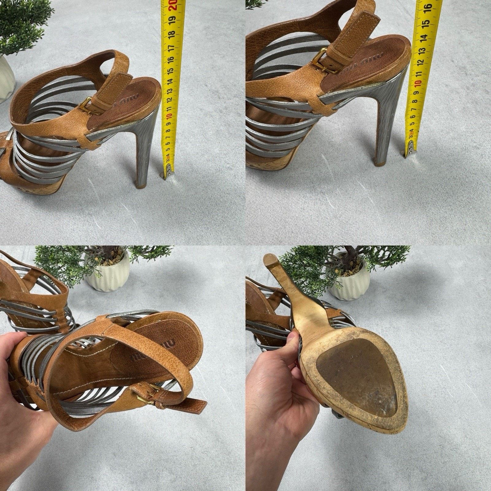 Miu Miu Miu Miu Platform Strappy Brown/ Silver Heels Sandals Size US 8.5 / IT 38.5 - 22 Thumbnail