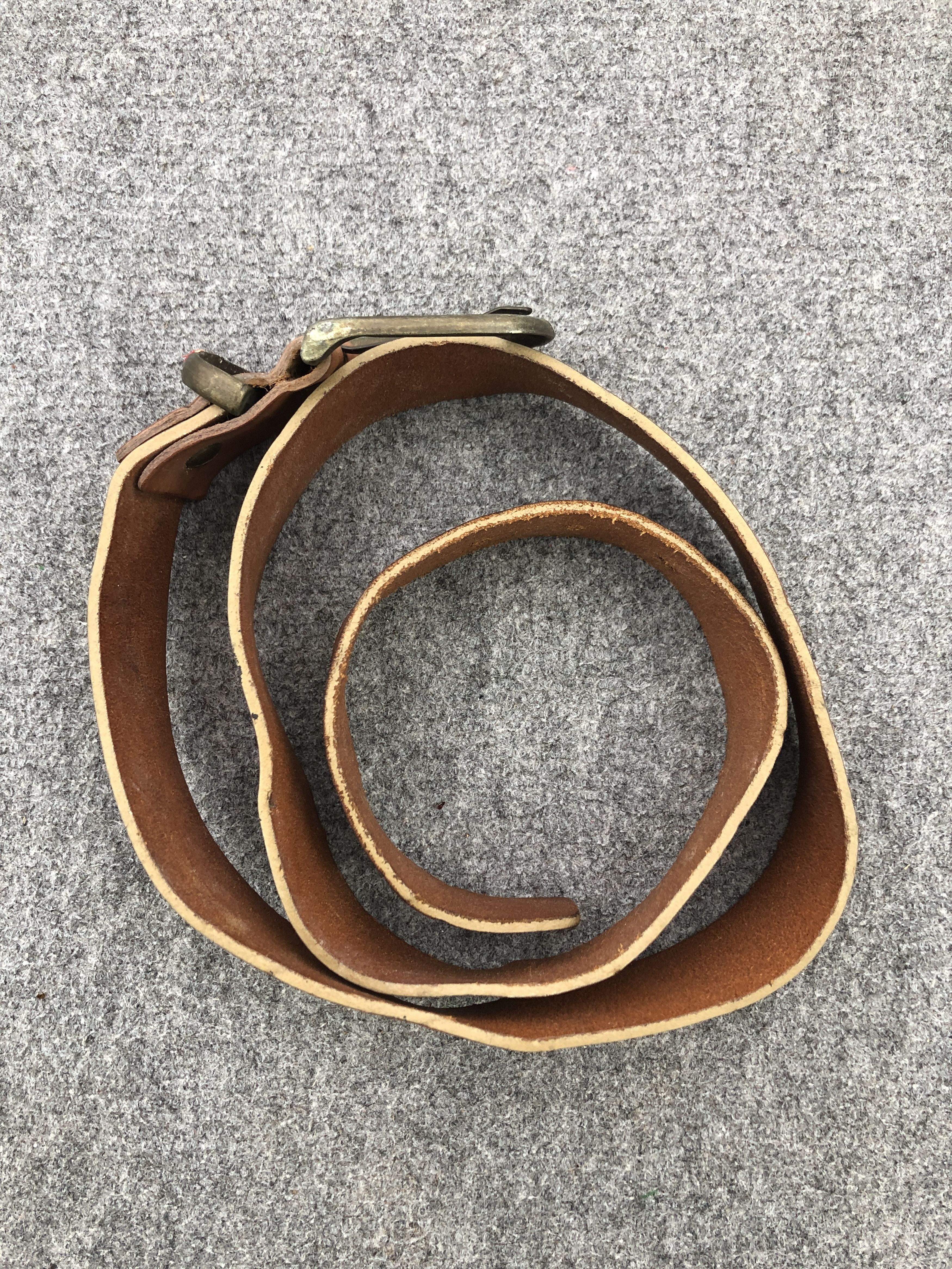 Genuine Leather × Vintage Vintage Handmade Leather Belt B0038 Size ONE SIZE - 7 Thumbnail