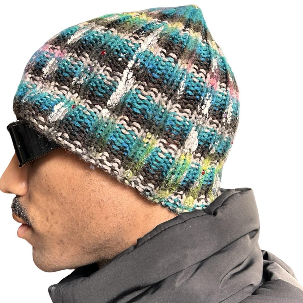 Other ASTROBOI* Green and Brown Striped Rhinestone Beanie Size ONE SIZE - 5 Thumbnail
