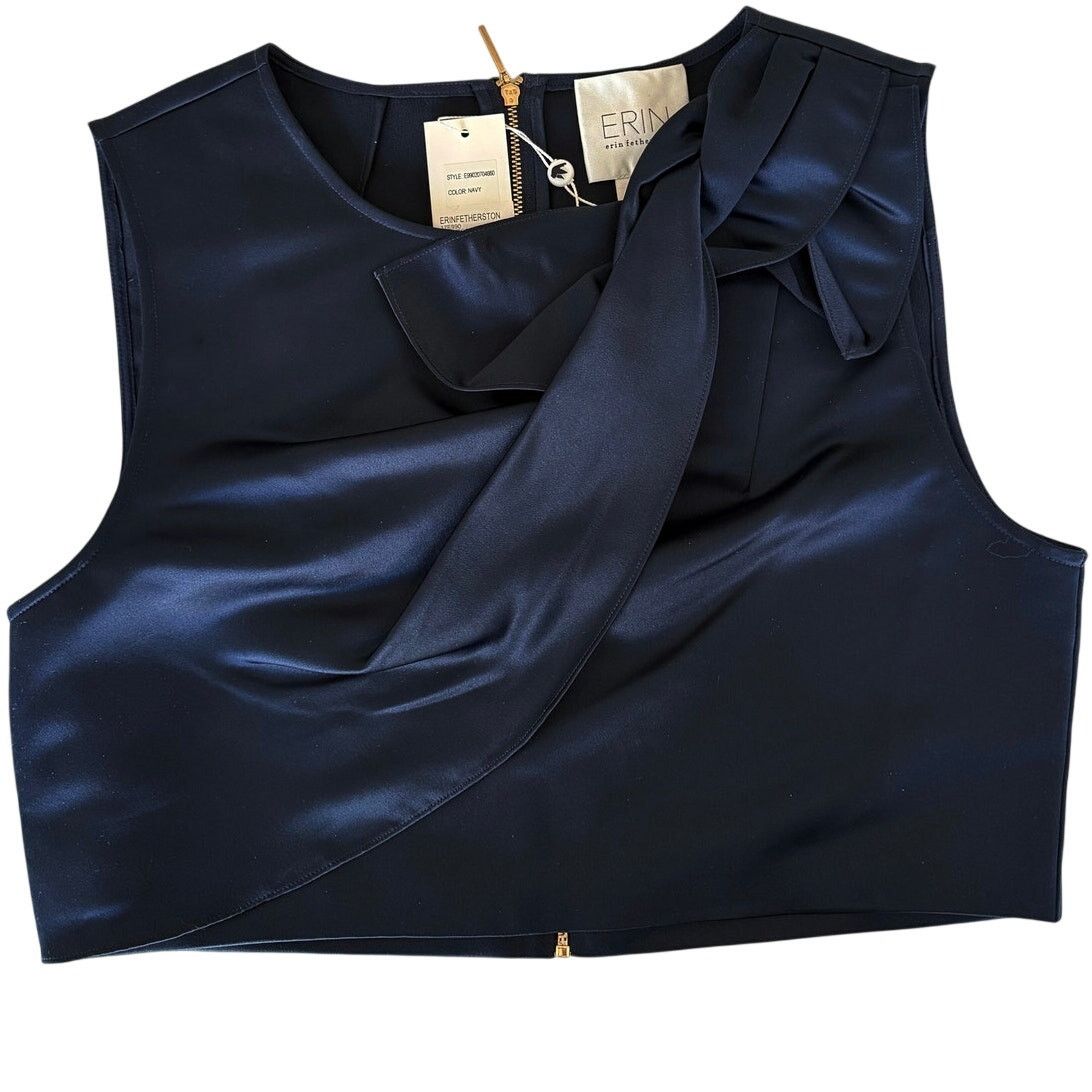 Anthropologie NWT ERIN Erin Fetherston Beau Navy Blu Satin Bow Crop Top 10 Size L / US 10 / IT 46 - 6 Thumbnail