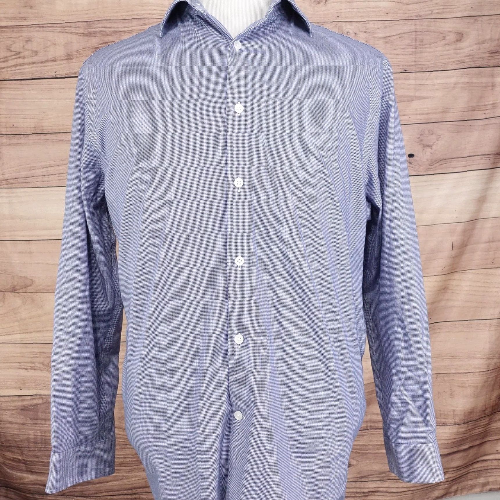 Michael Kors Michael Kors Shirt Mens XL Blue Micro Check Dress Shirt Regular Fit Wrinkle Free Size 46R - 3 Thumbnail