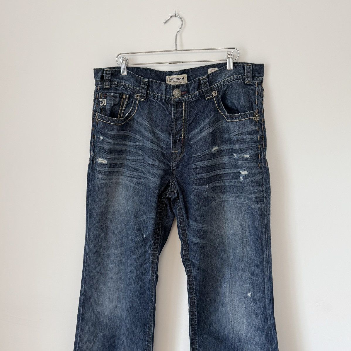 Mek Denim Vtg 2000s Mek Bootcut Faded Distressed Baggy Jeans Y2K Size US 39 - 7 Thumbnail