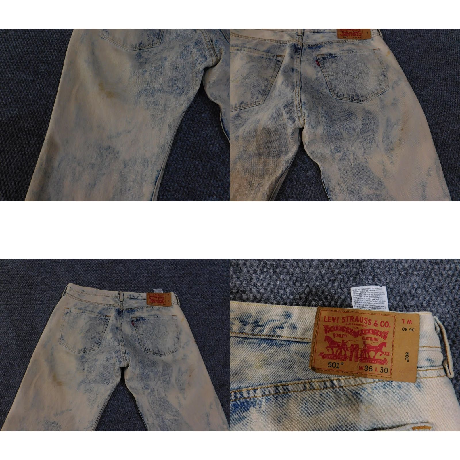 Levi's VINTAGE Levi's 501 Jeans Mens 36x30 Bleach Stain White Acid Wash Straight Leg Button Fly Denim 501 Series Regular Mens Size US 36 / EU 52 - 10 Thumbnail