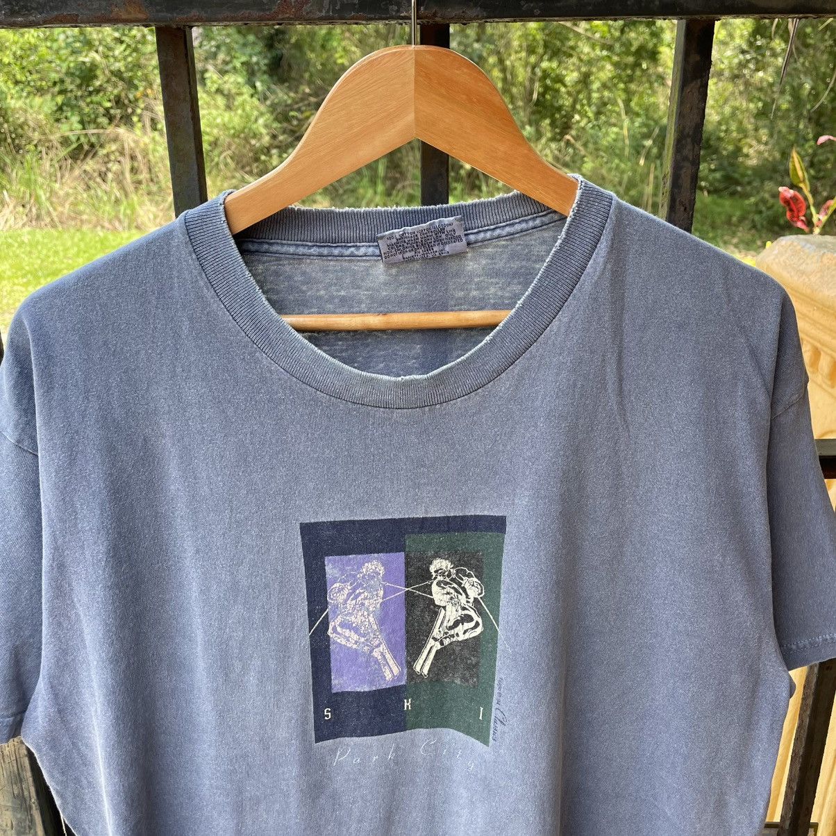 Lee × Vintage 🔥Vintage 90s Lee Park City Ski Box Logo Distress Washed Tee Size US L / EU 52-54 / 3 - 3 Thumbnail