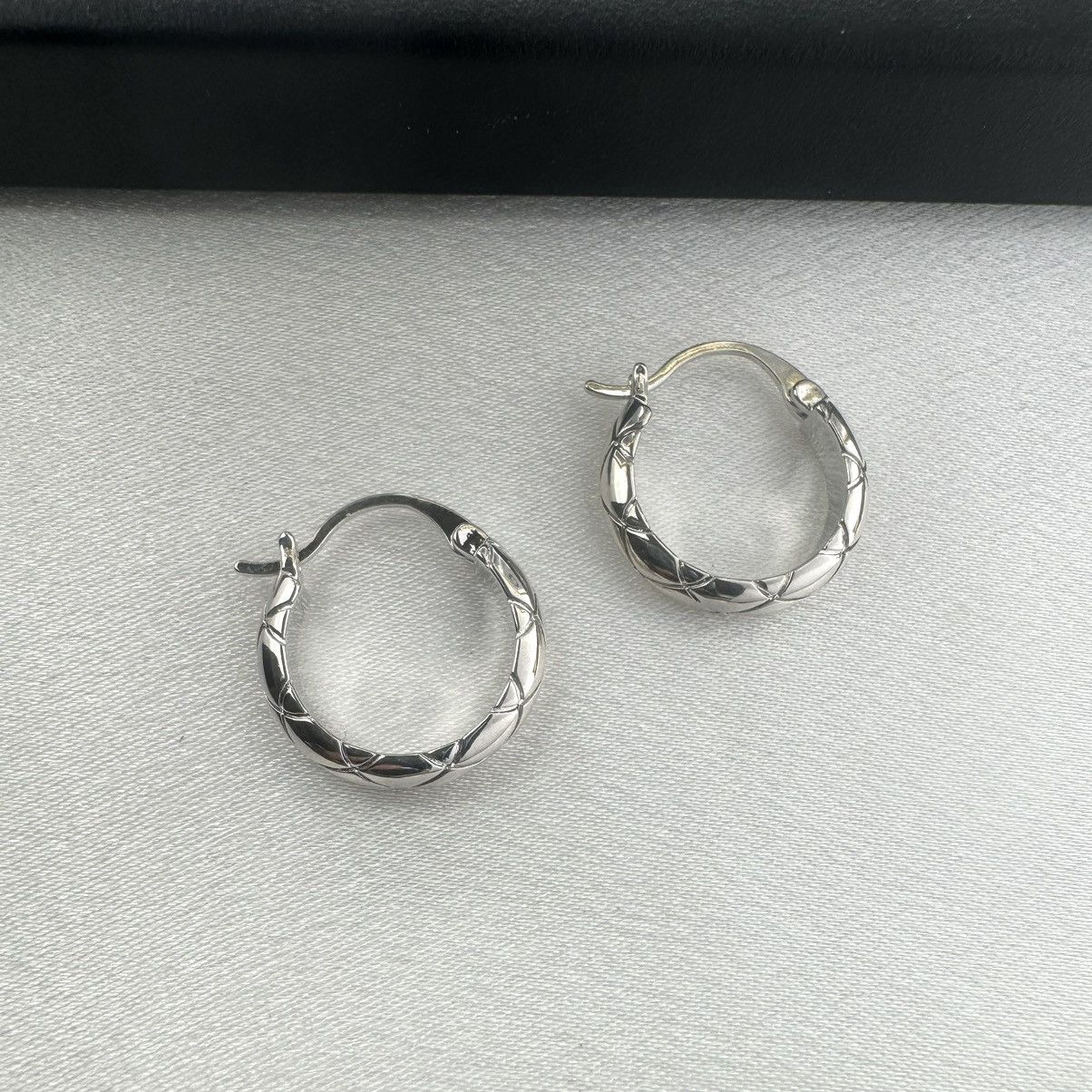Designer Polished Metal Texture Silver Hoop Earrings for Women Size ONE SIZE - 1 Thumbnail