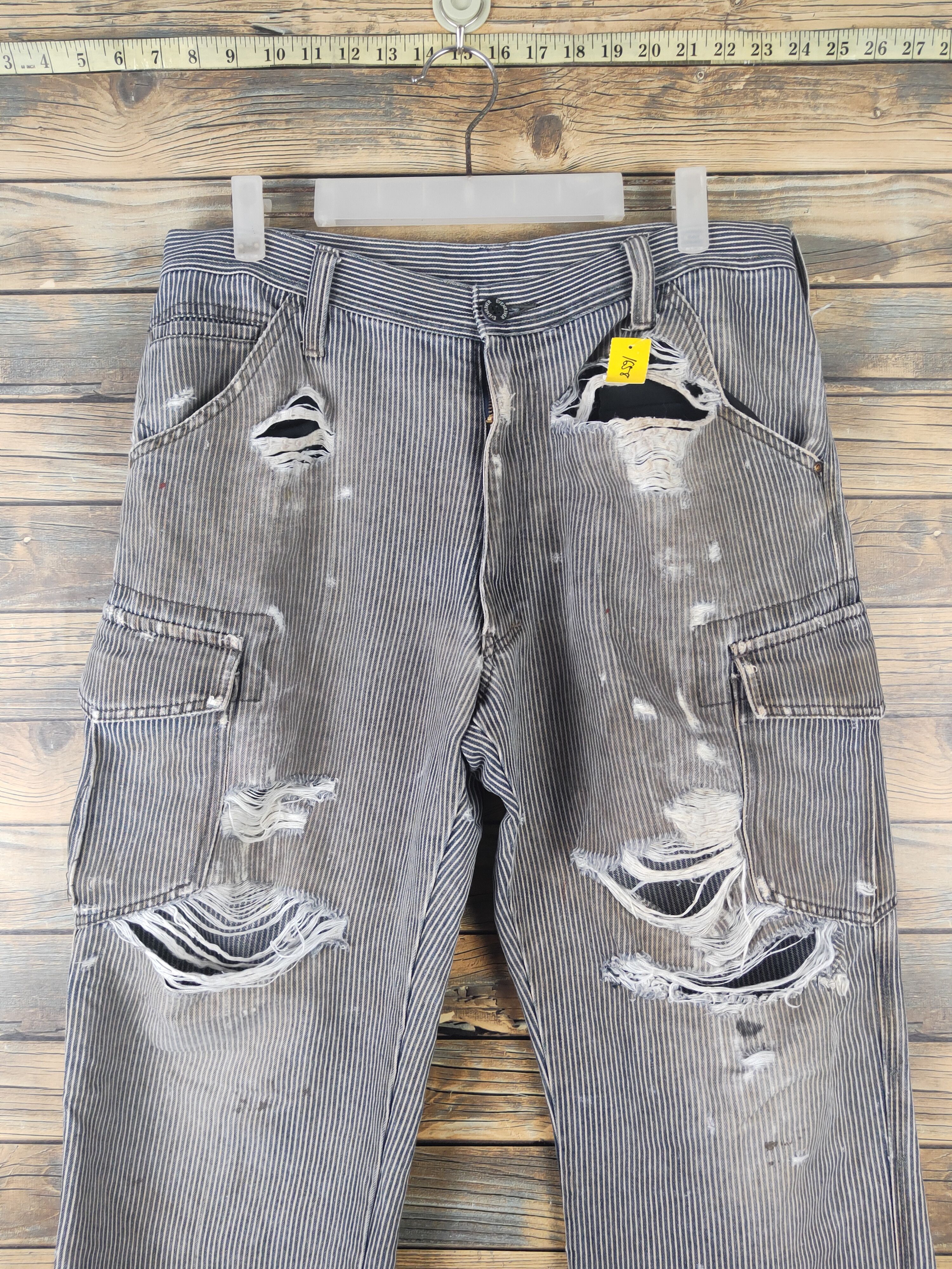 Vintage DL Evenriver Blue White Distressed Ripped Jeans #1658 Size US 33 - 2 Thumbnail