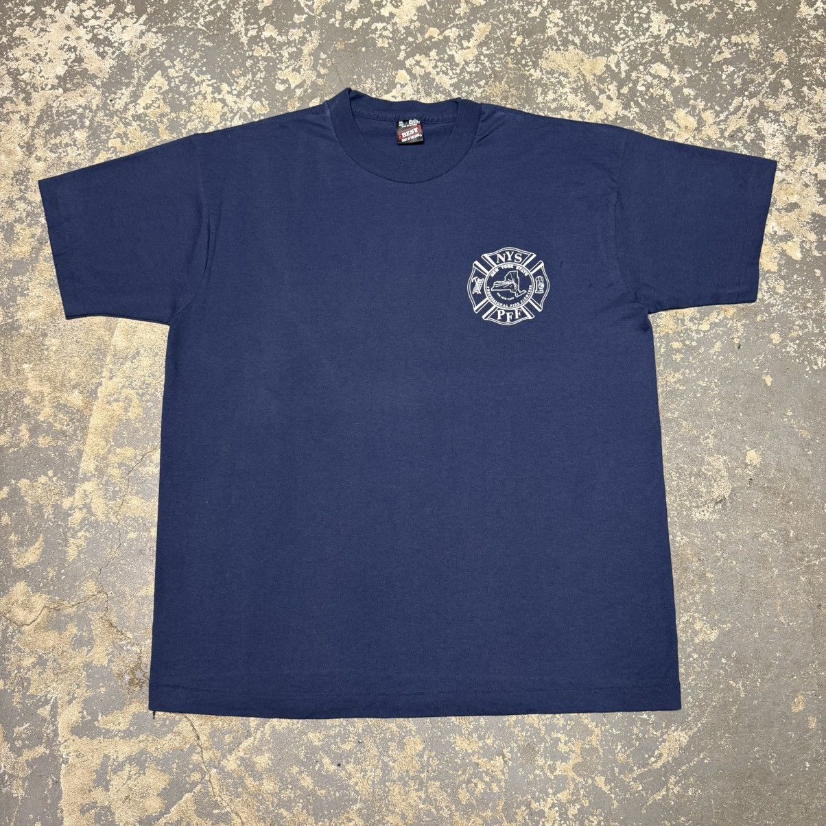 Vintage Vintage NYS Professional Firefighter Navy 90s Tshirt Size US XL / EU 56 / 4 - 1 Thumbnail