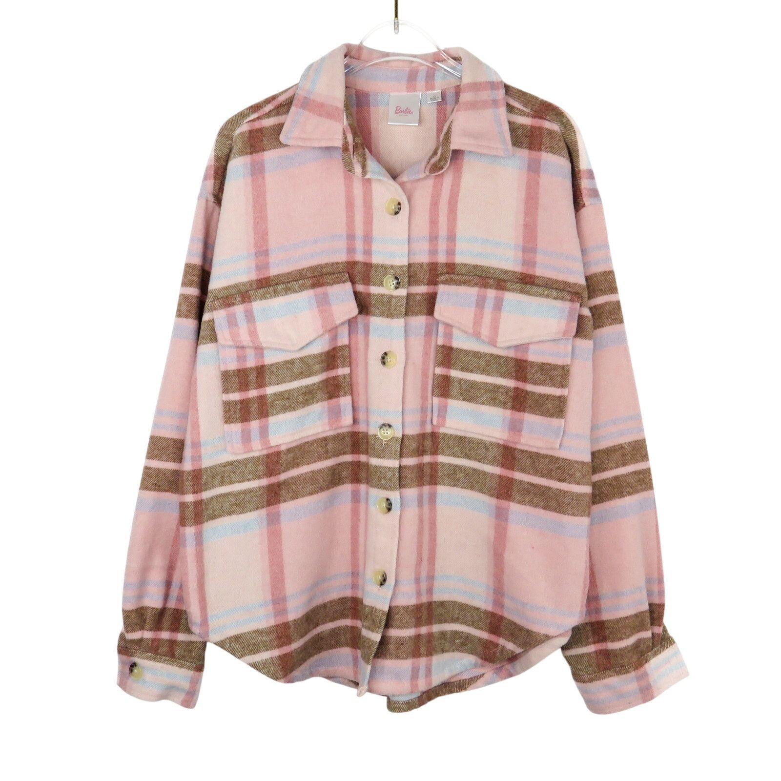 Other Barbie Pink & Brown Flannel Jacket XS Retro Pastel Shacket Size XS / US 0-2 / IT 36-38 - 6 Thumbnail