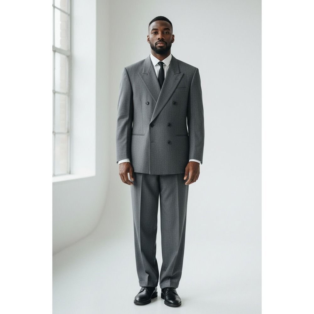 City Streets City Streets Mens Charcoal Grey Double Breasted Pleated Size 46R - 1 Thumbnail