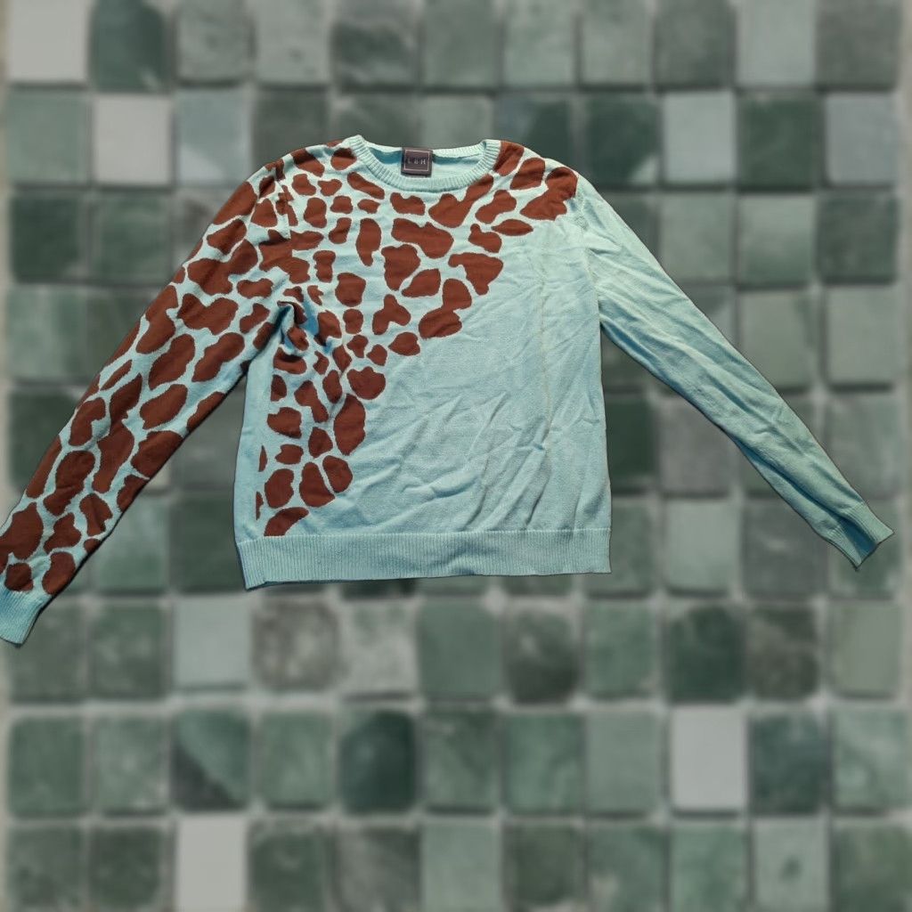 Vintage LBH Womens Sweater Small S Blue Giraffe Pattern Knit long sleeve Size S / US 4 / IT 40 - 1 Thumbnail