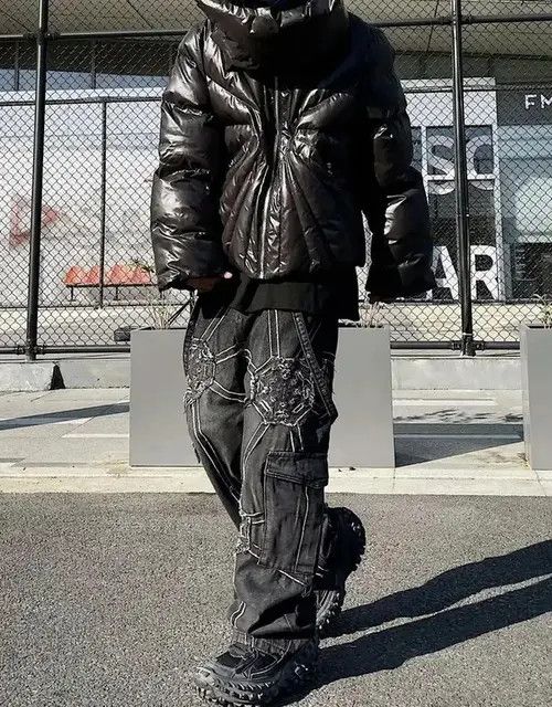 VIBE Embroidery Black Oversized Loose Jeans Size US 32 / EU 48 - 1 Thumbnail