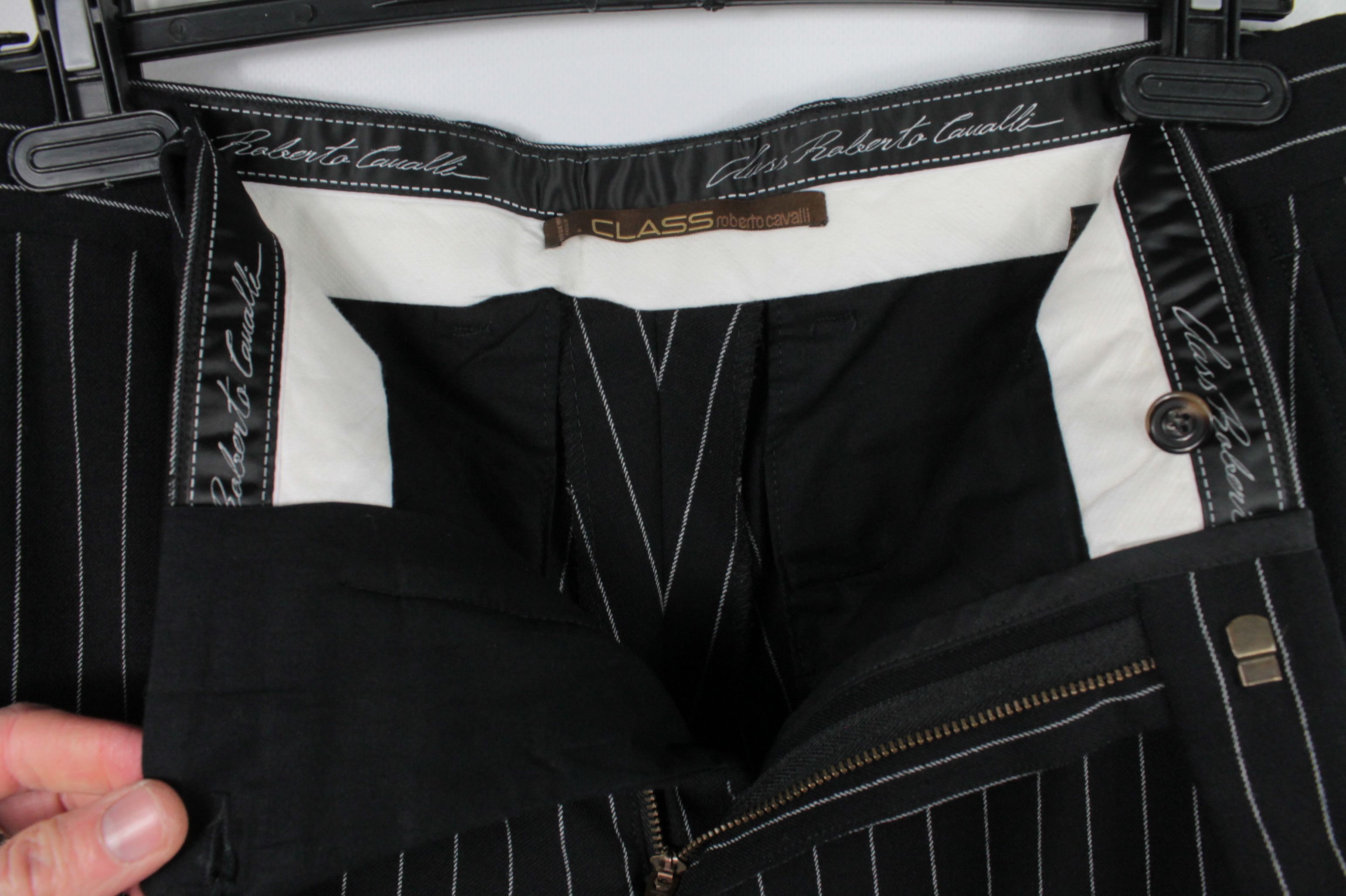 Roberto Cavalli Roberto Cavalli Class Black Stripped Women's Wool Suit Size 42L - 17 Thumbnail
