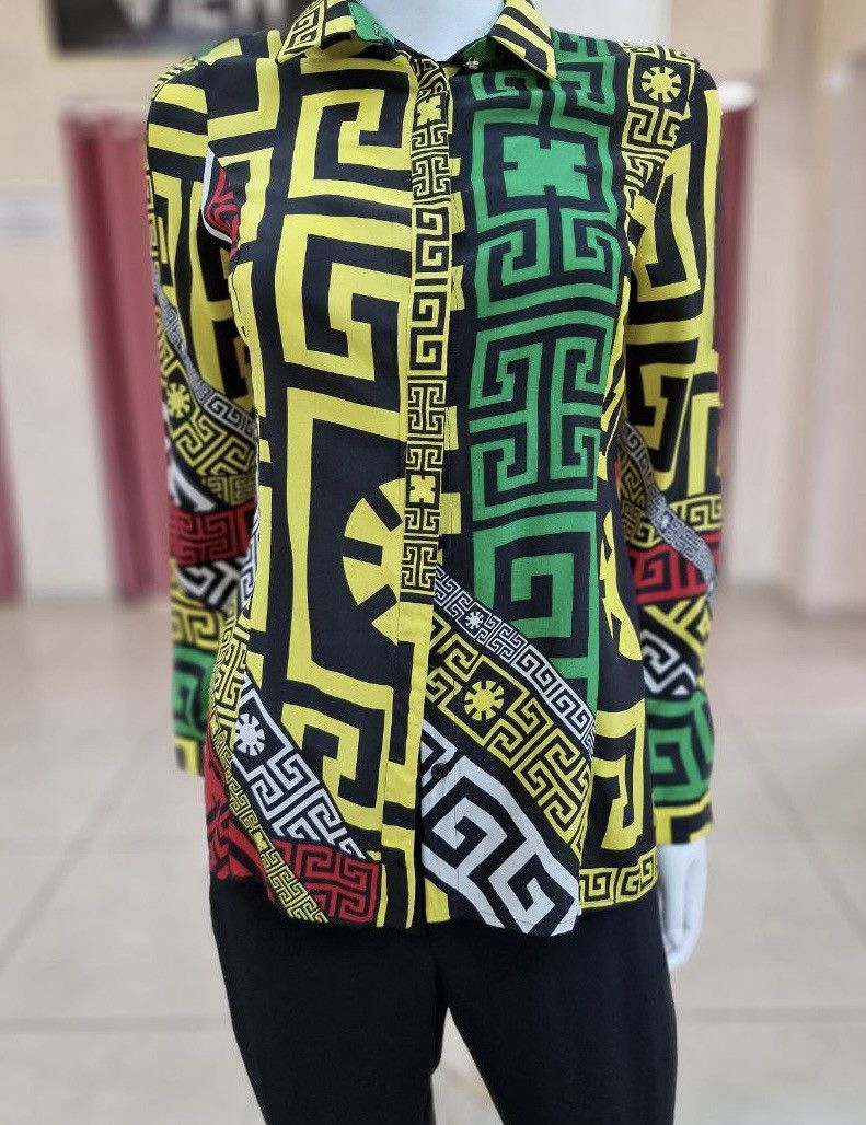 Versace Versace Multicolor Geometric Greek Print Chiffon Silk Shirt Size M / US 6-8 / IT 42-44 - 1 Thumbnail
