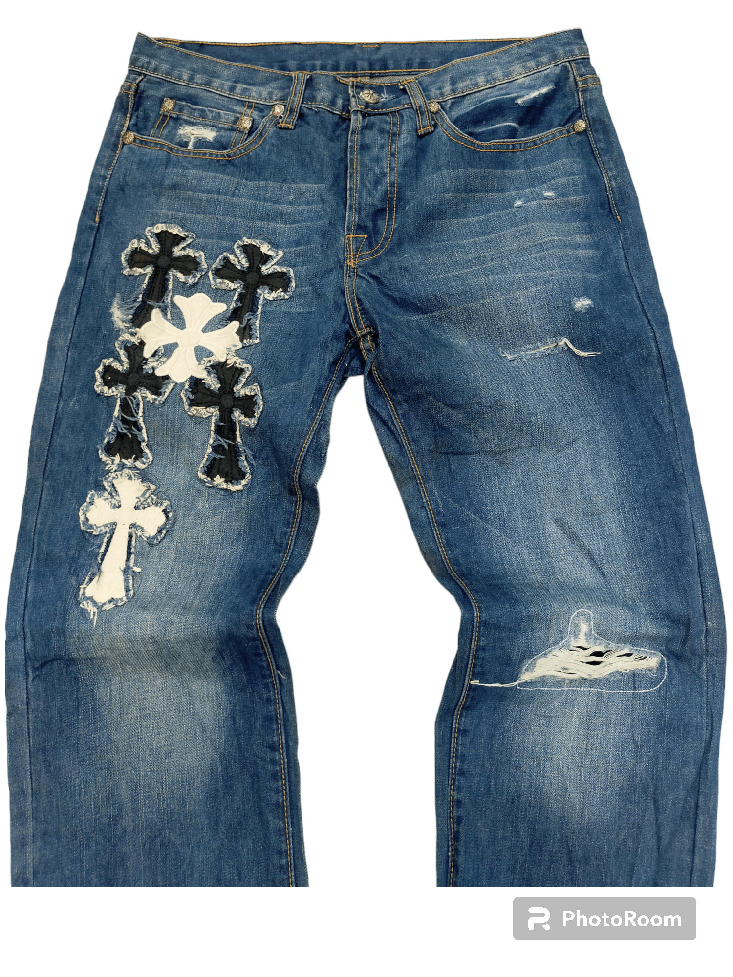 If Six Was Nine 🔥 RARE!! EMBROIDERY PATCHES CROSS DENIM PANTS Size US 33 - 2 Thumbnail