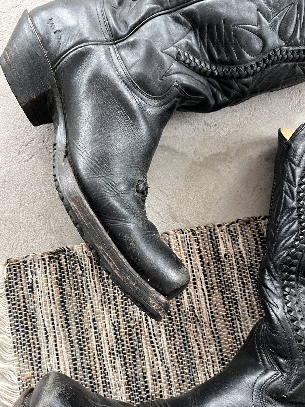 Cowboy Equipment Vintage Black Leather Cowboy High Boots Avantgarde Y2K Size US 11.5 / EU 44-45 - 11 Thumbnail