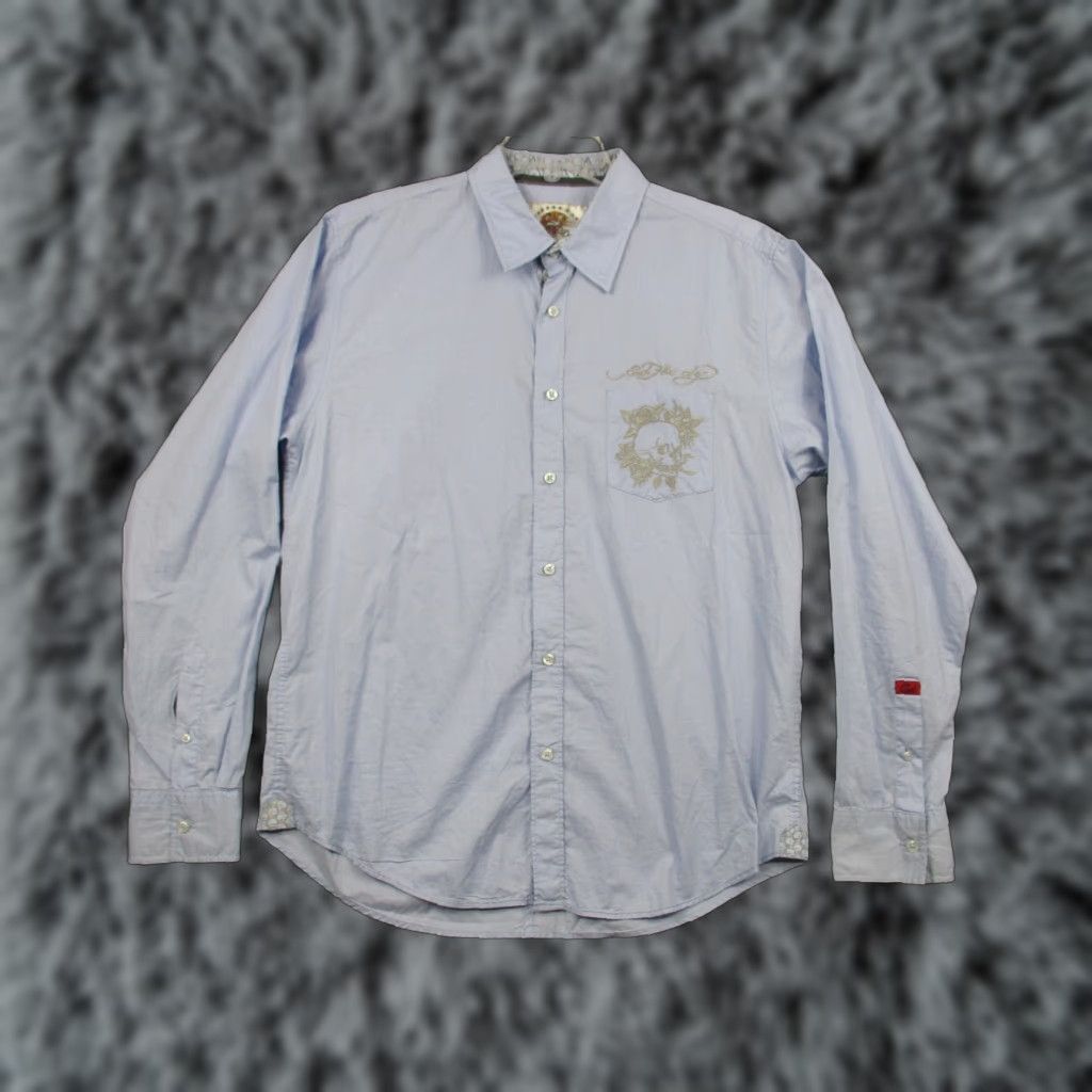 Ed Hardy VINTAGE Ed Hardy Shirt Large Embroidered Skull & Crossbones Mens Size US L / EU 52-54 / 3 - 1 Thumbnail