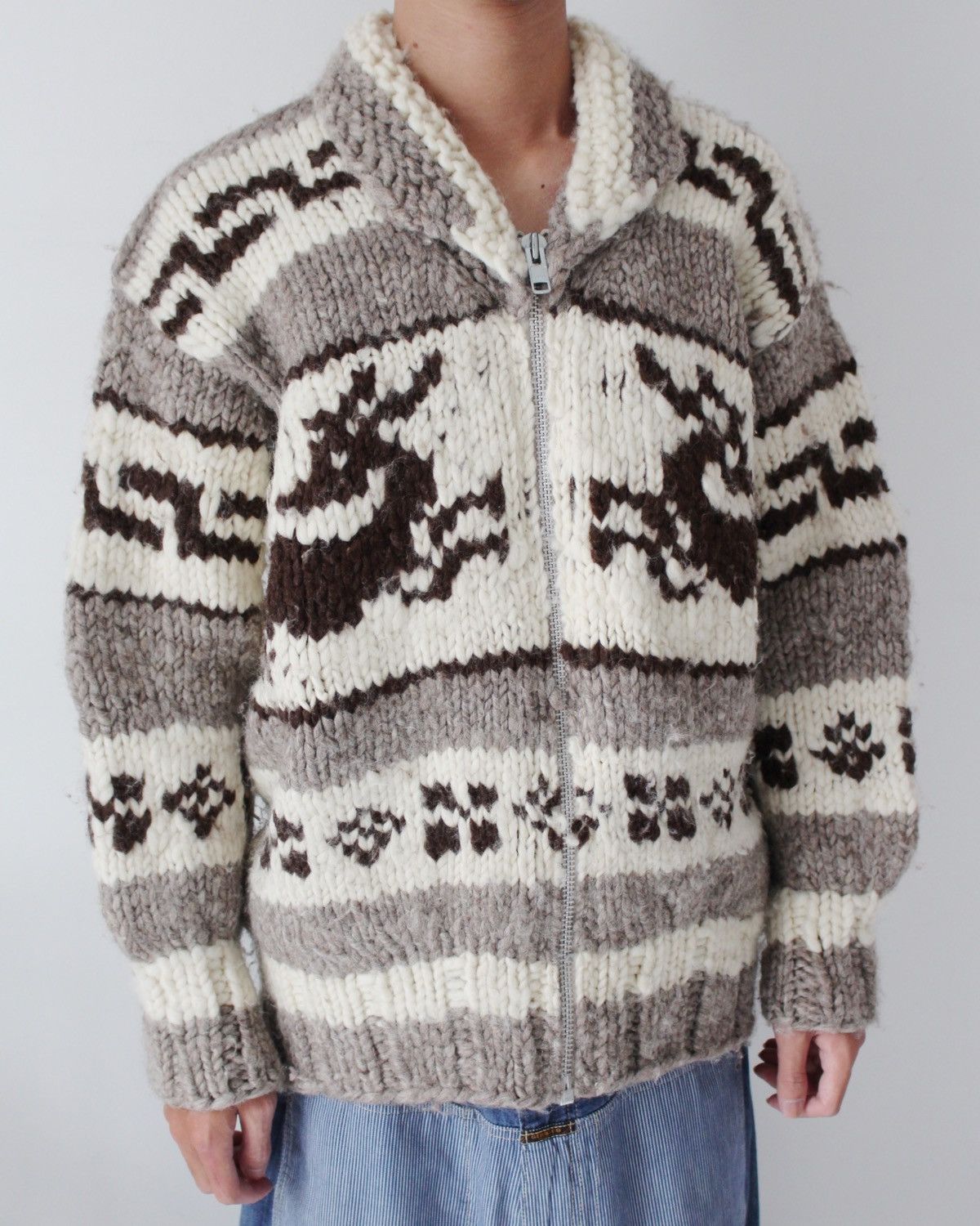 Vintage 2000S COWICHAN INDIAN HAND KNIT CARDIGAN Size US L / EU 52-54 / 3 - 1 Thumbnail