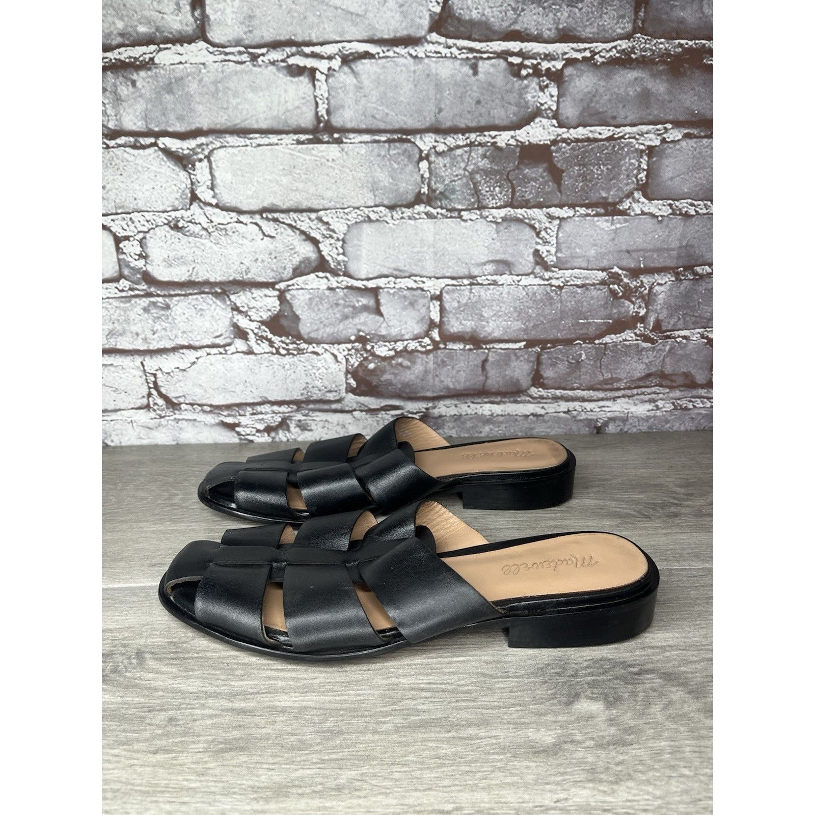 Madewell Madewell The Dixson Fisherman Black Leather Slide Mules Heel Size US 8.5 / IT 38.5 - 9 Thumbnail