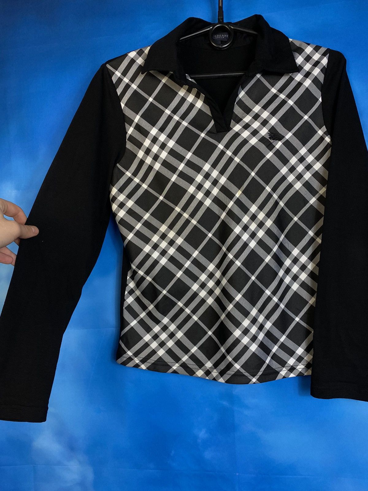 Burberry × Vintage Burberry London Black checked collar jumper Size L / US 10 / IT 46 - 2 Thumbnail